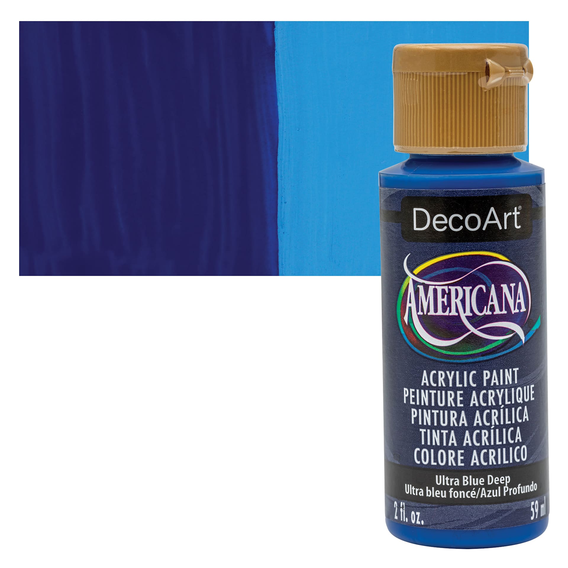 DecoArt Americana Acrylic Paint - Ultramarine Blue Deep (Transparent), 2 oz bottle and swatch