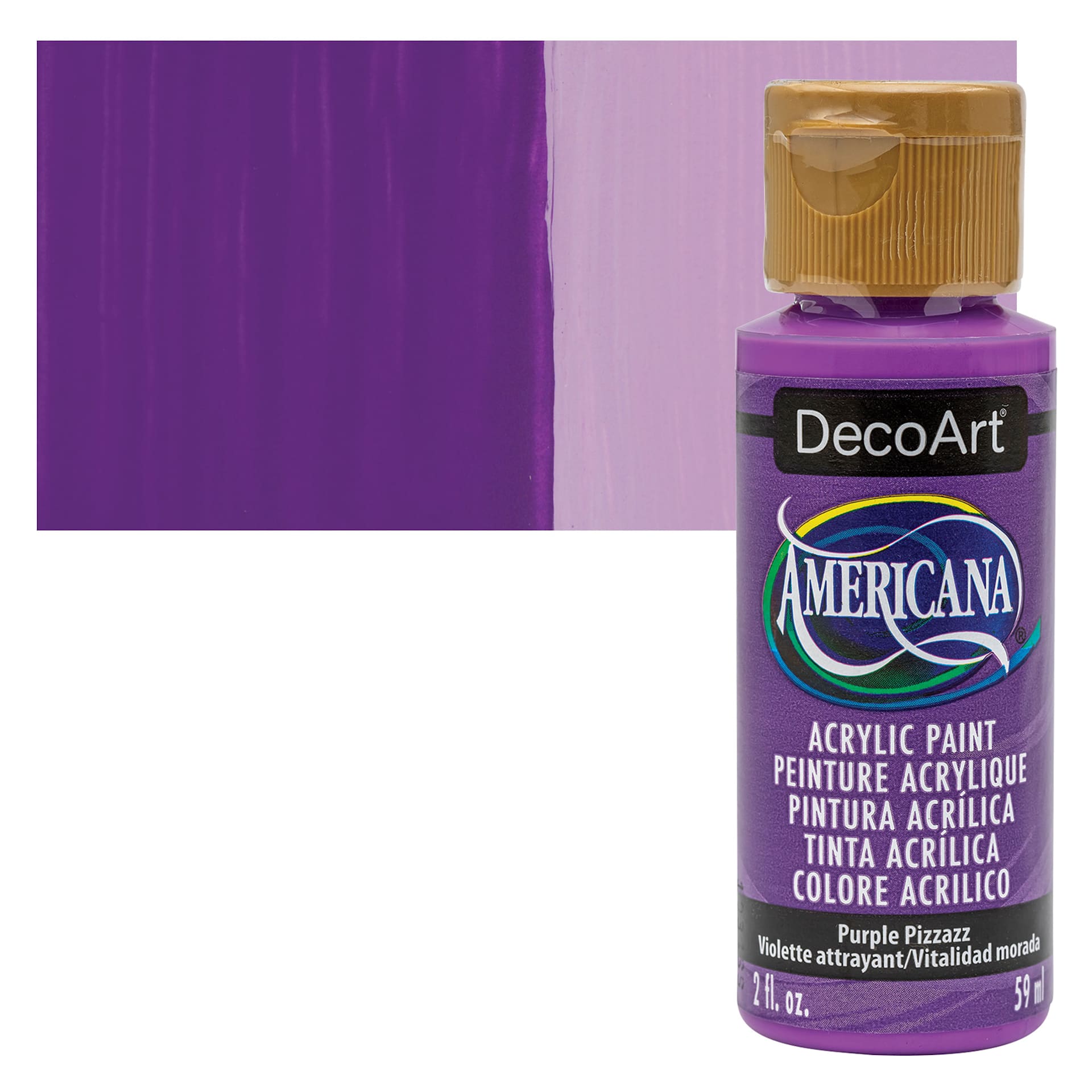 DecoArt Americana Acrylic Paint - Purple Pizzazz, 2 oz bottle and swatch