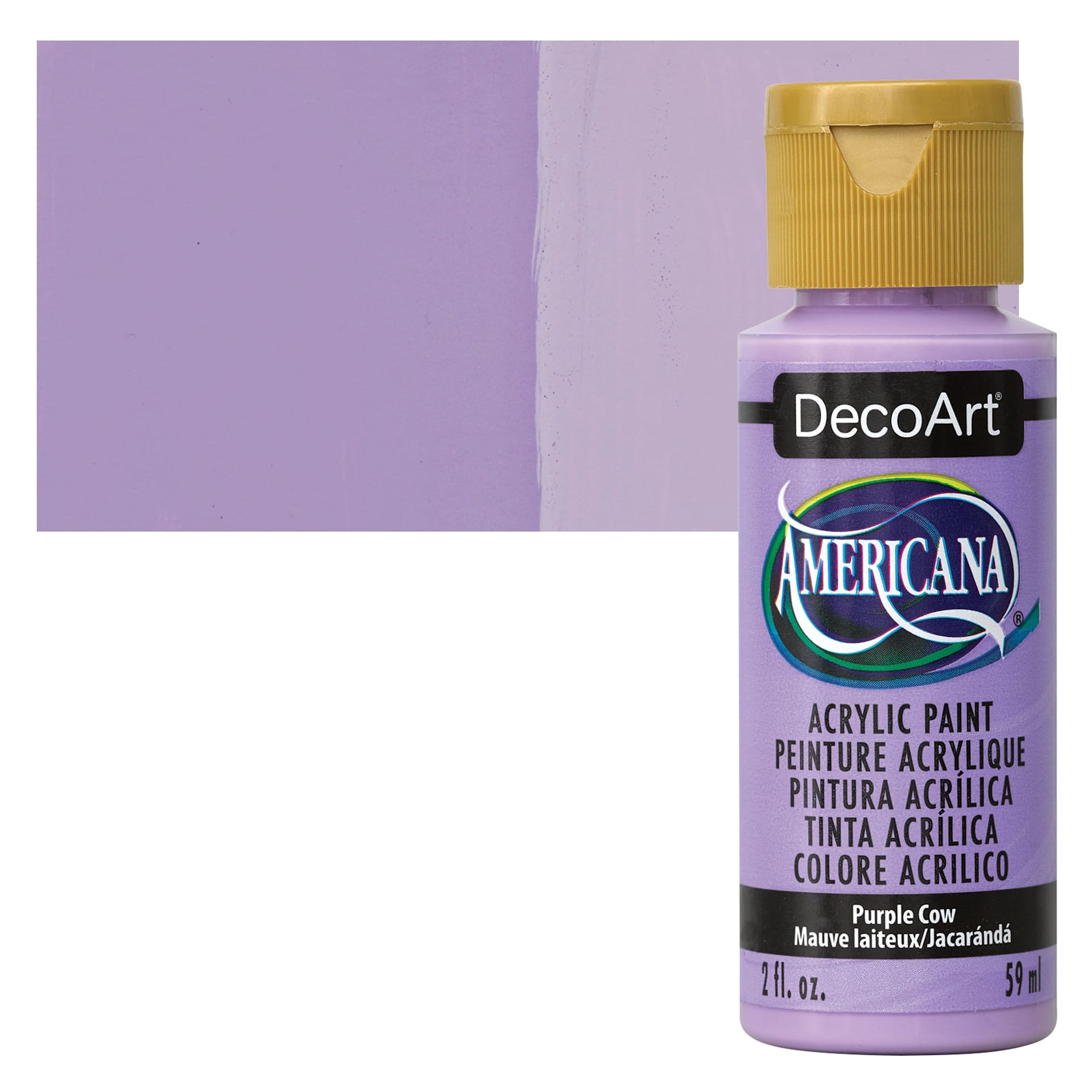 DecoArt Americana Acrylic Paint - Purple Cow, 2 oz bottle and swatch