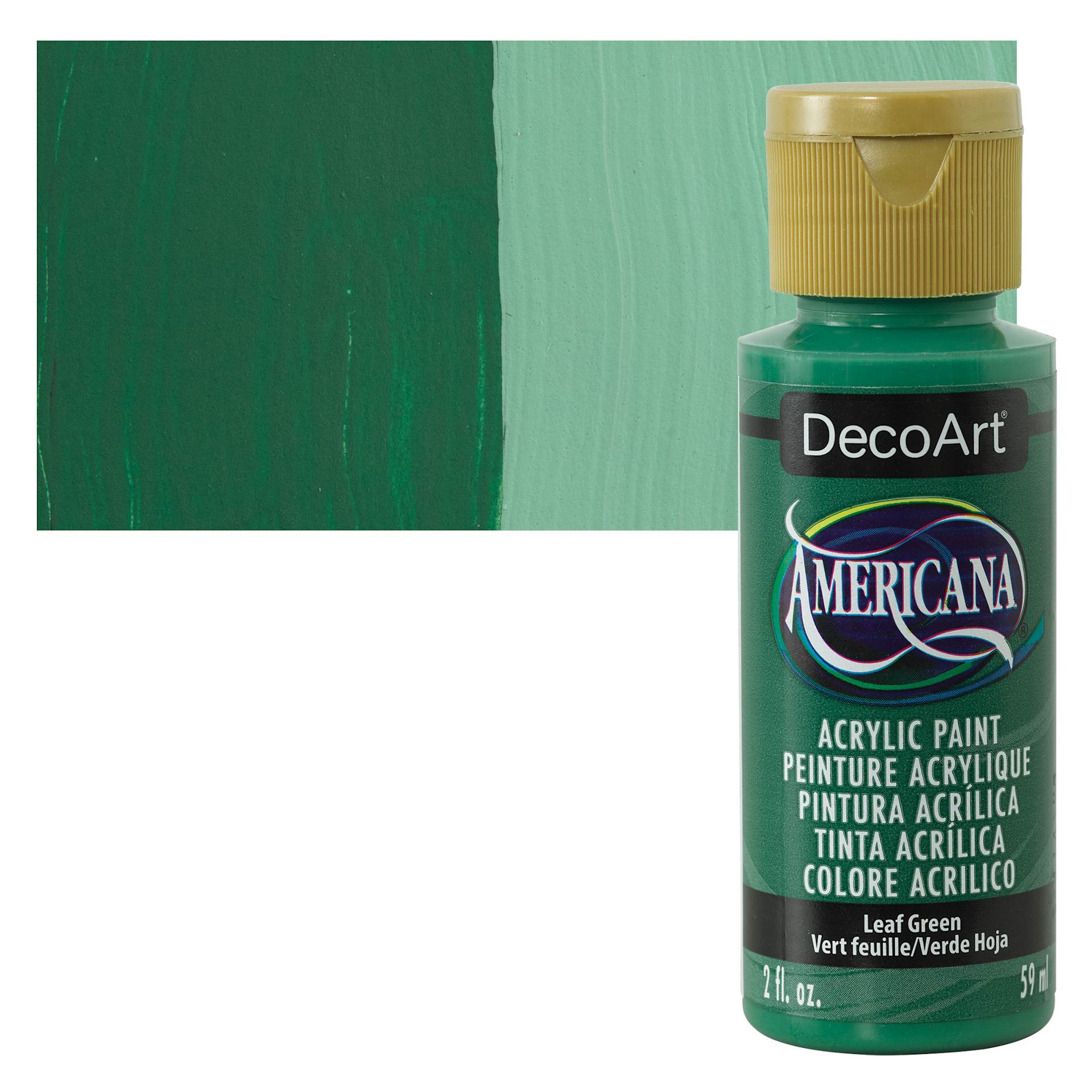 DecoArt Americana Acrylic Paint - Leaf Green, 2 oz bottle and swatch