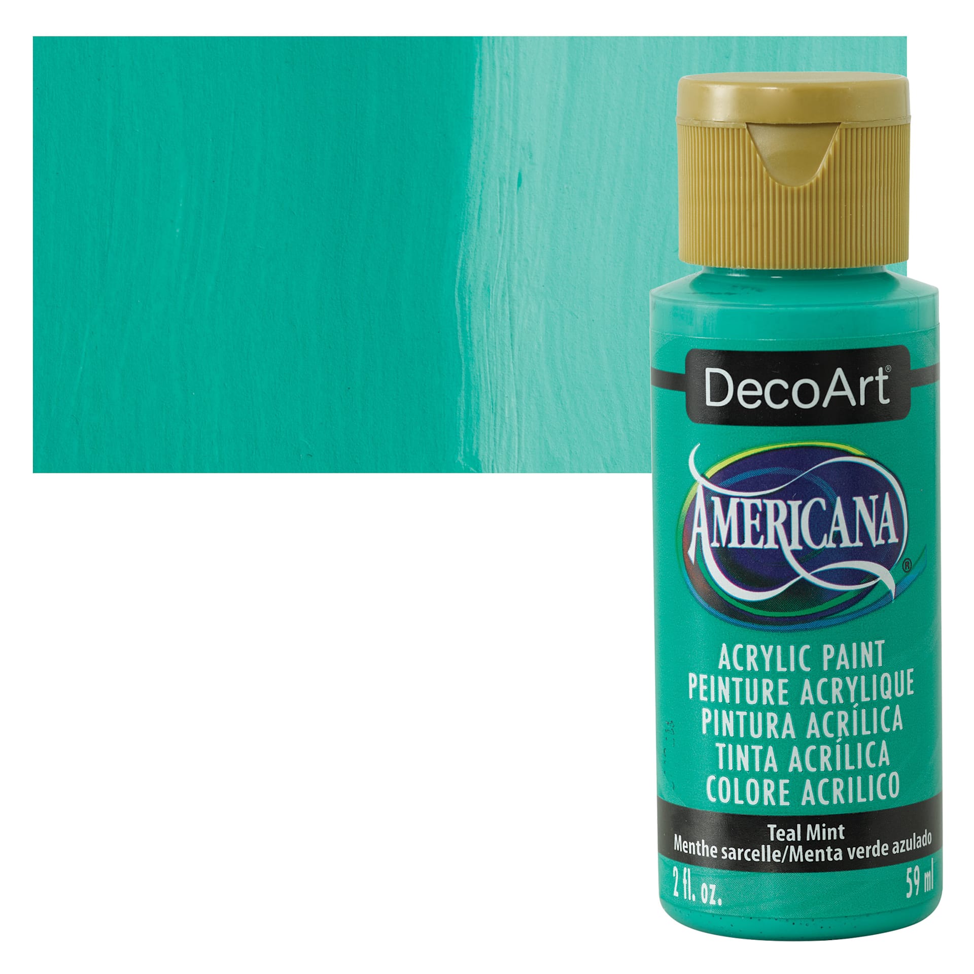 DecoArt Americana Acrylic Paint - Teal Mint, 2 oz bottle and swatch