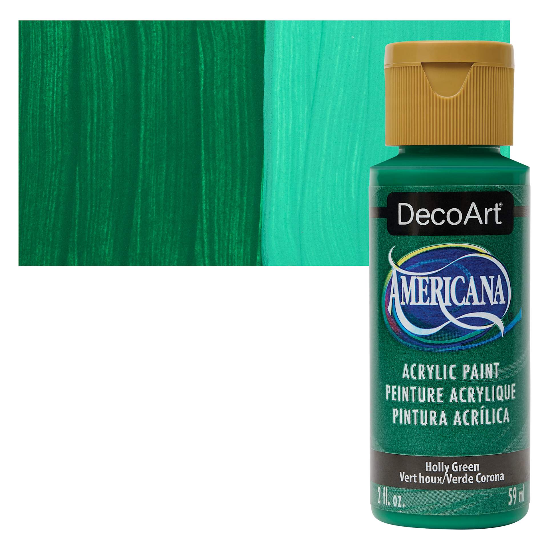 DecoArt Americana Acrylic Paint - Holly Green, 2 oz bottle and swatch