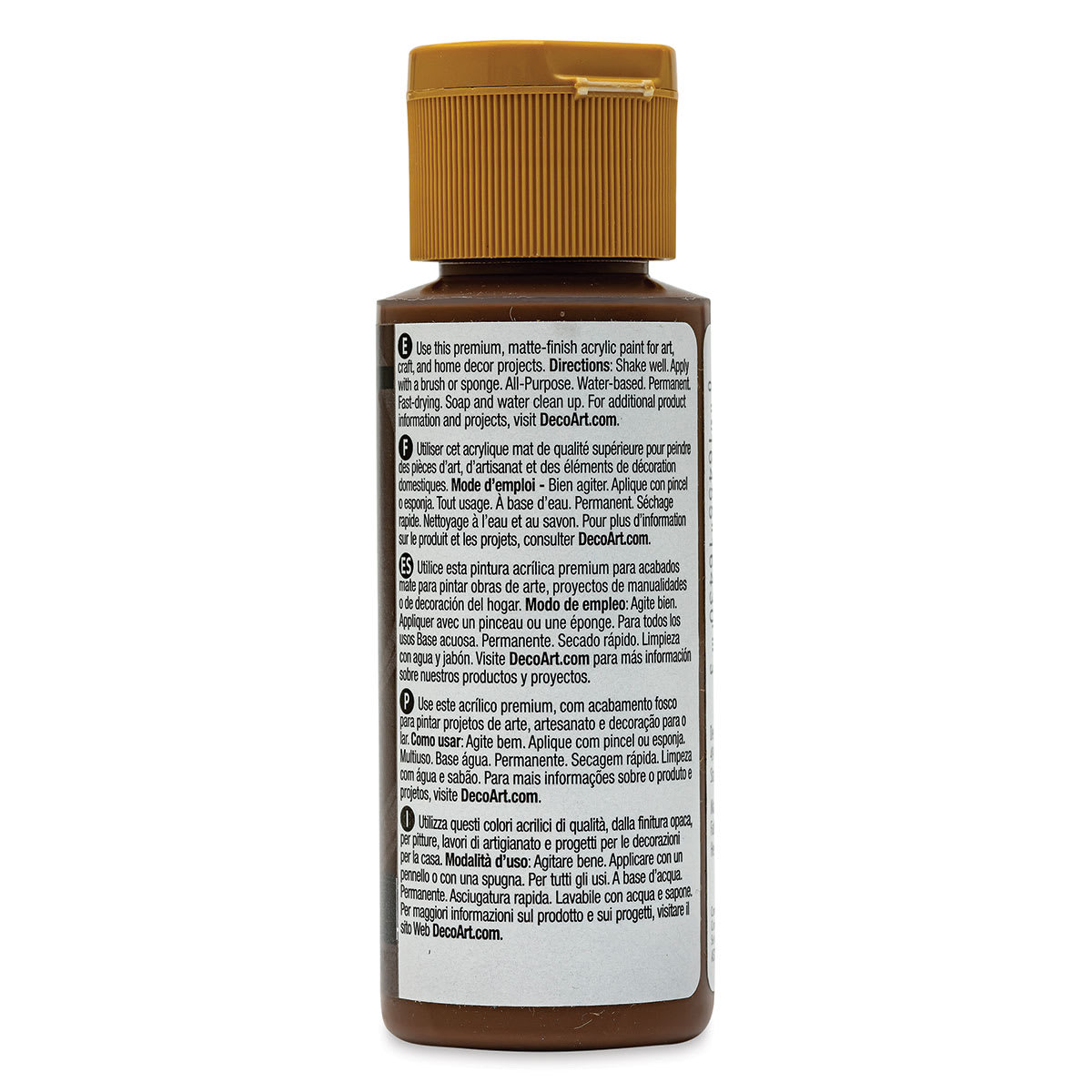 DecoArt Americana Acrylic Paint - Burnt Umber, 2 oz (Back of bottle)