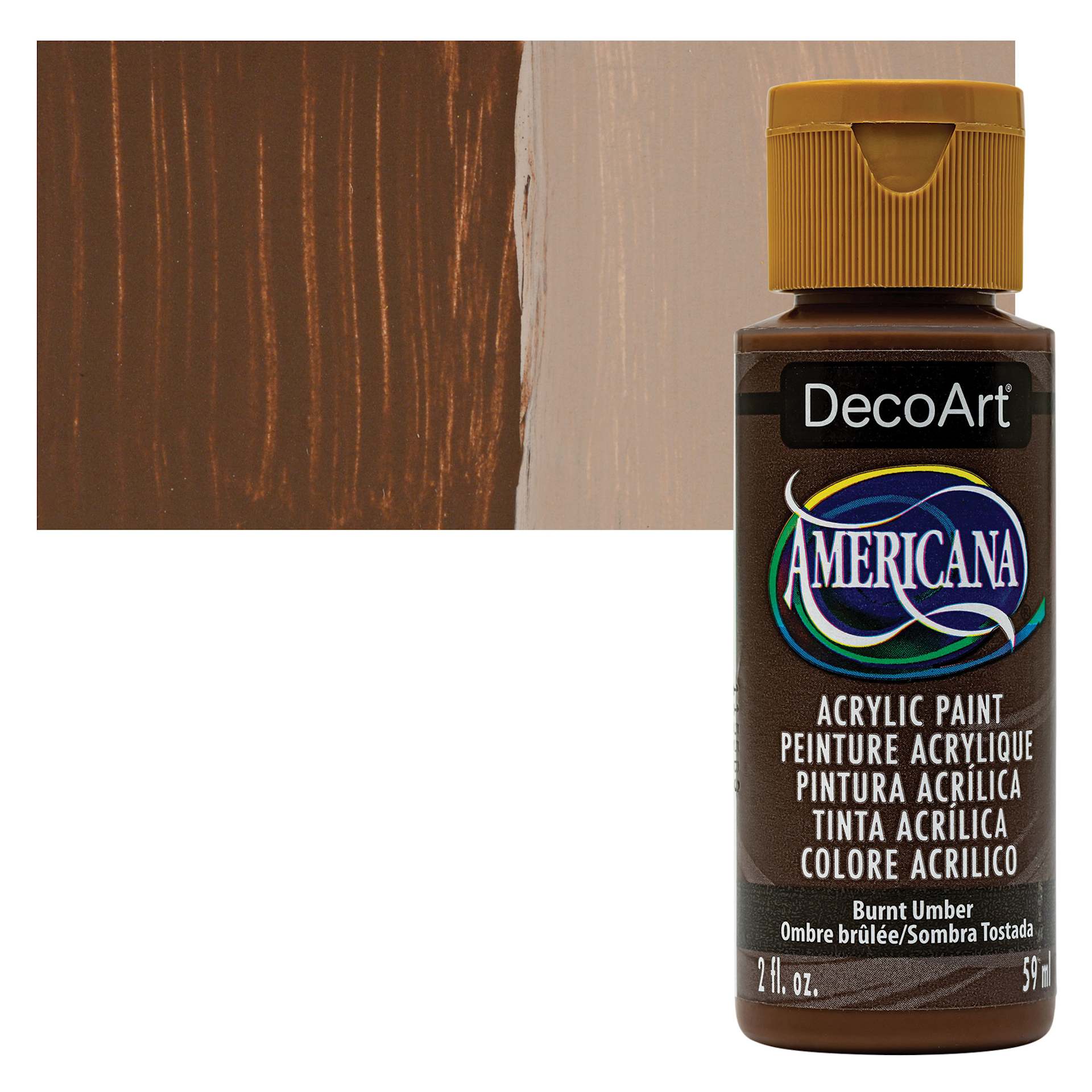 DecoArt Americana Acrylic Paint - Burnt Umber, 2 oz bottle and swatch