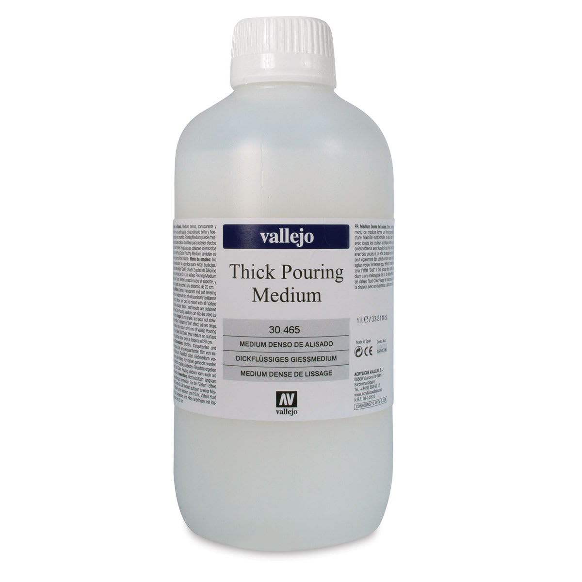 Vallejo Acrylic Pouring Medium - front of 1 liter Thick Medium bottle shown