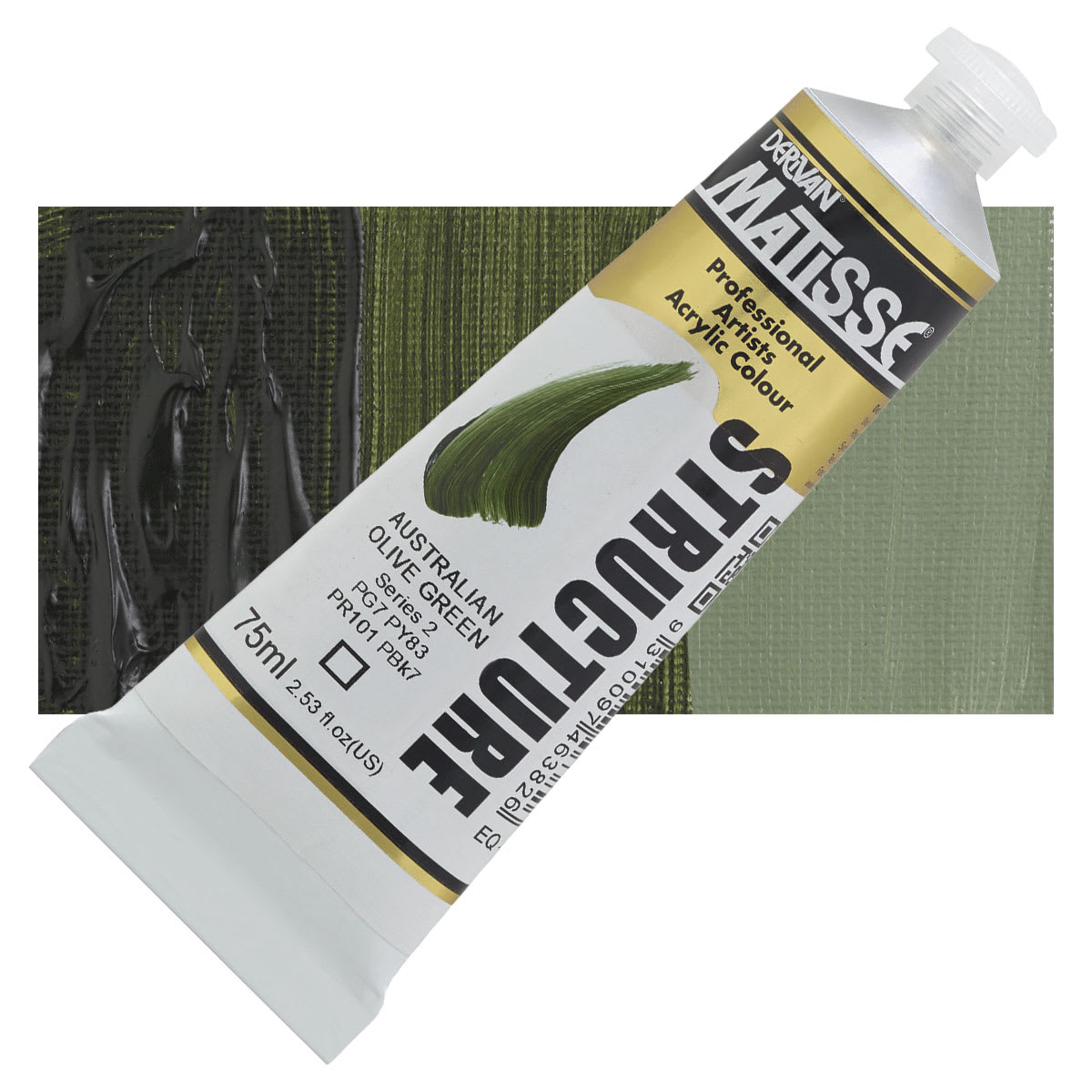 Matisse Structure Paint - Australian Olive Green, 75 ml tube and swatch