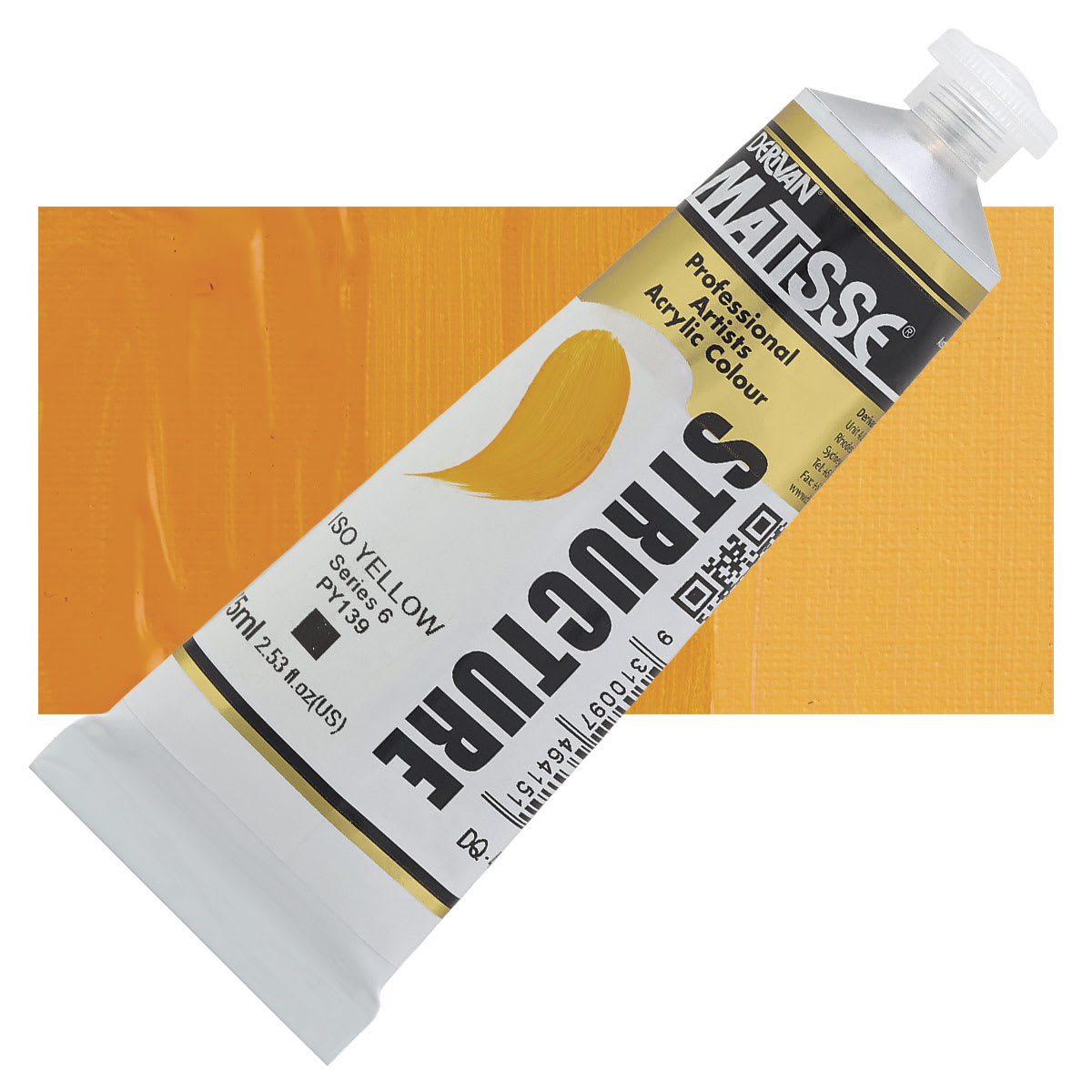 Matisse Structure Paint - Iso Yellow, 75 ml tube and swatch