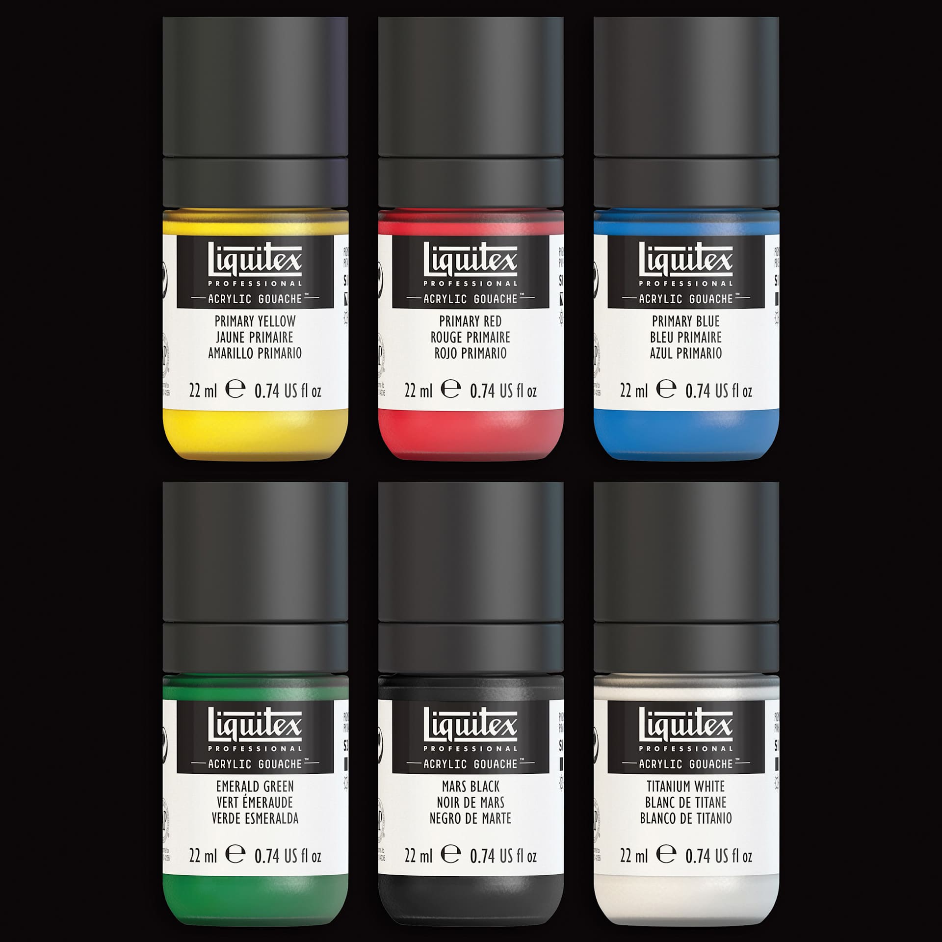 Liquitex Acrylic Gouache - Set of 6, Primaries, 22ml, set contents