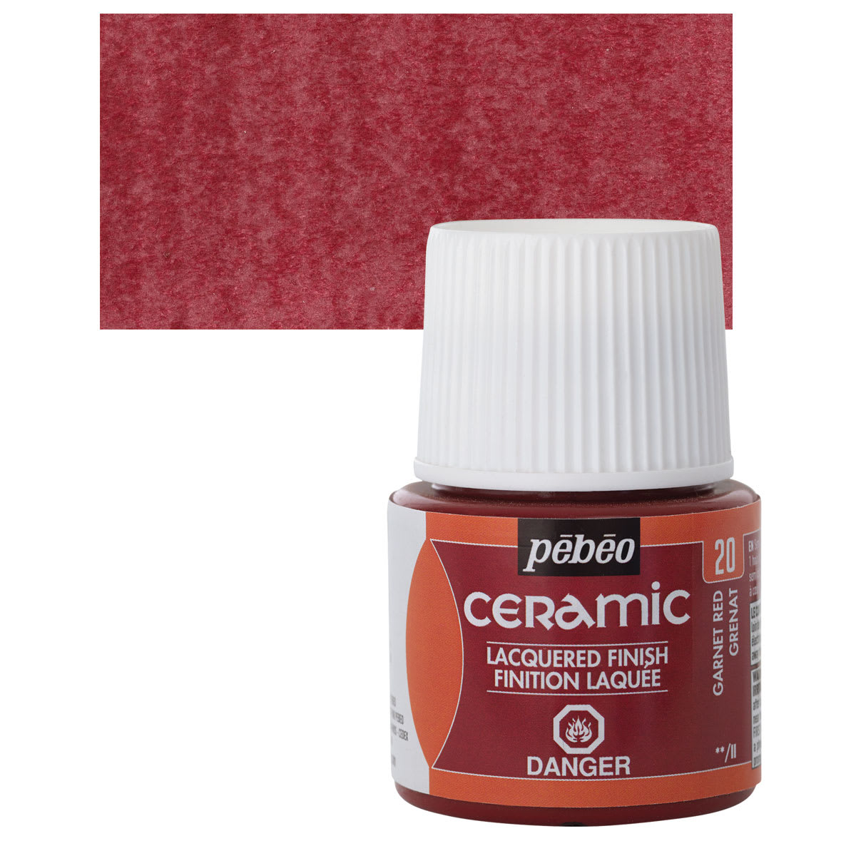 Pebeo Ceramic Paint - Garnet Red, 45 ml bottle and swatch