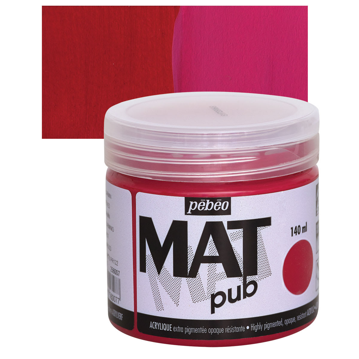Pebeo Mat Pub Acrylic Paint - Carmine Red, 140 ml jar and swatch