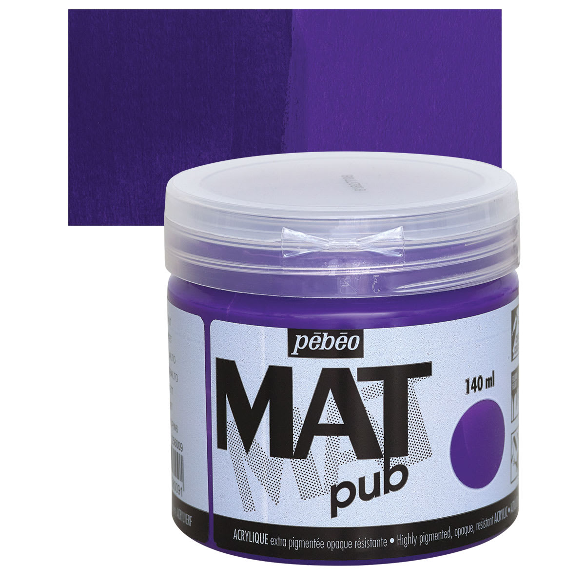 Pebeo Mat Pub Acrylic Paint - Cobalt Violet, 140 ml jar and swatch