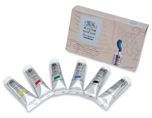 Winsor & Newton Designers Gouache - Primary Set, Set of 6 colors, 14 ml Tubes. Out of package, with box. Winsor & Newton Designers Gouache - Primary Set, Set of 6 colors, 14 ml Tubes. Out of package, with box.