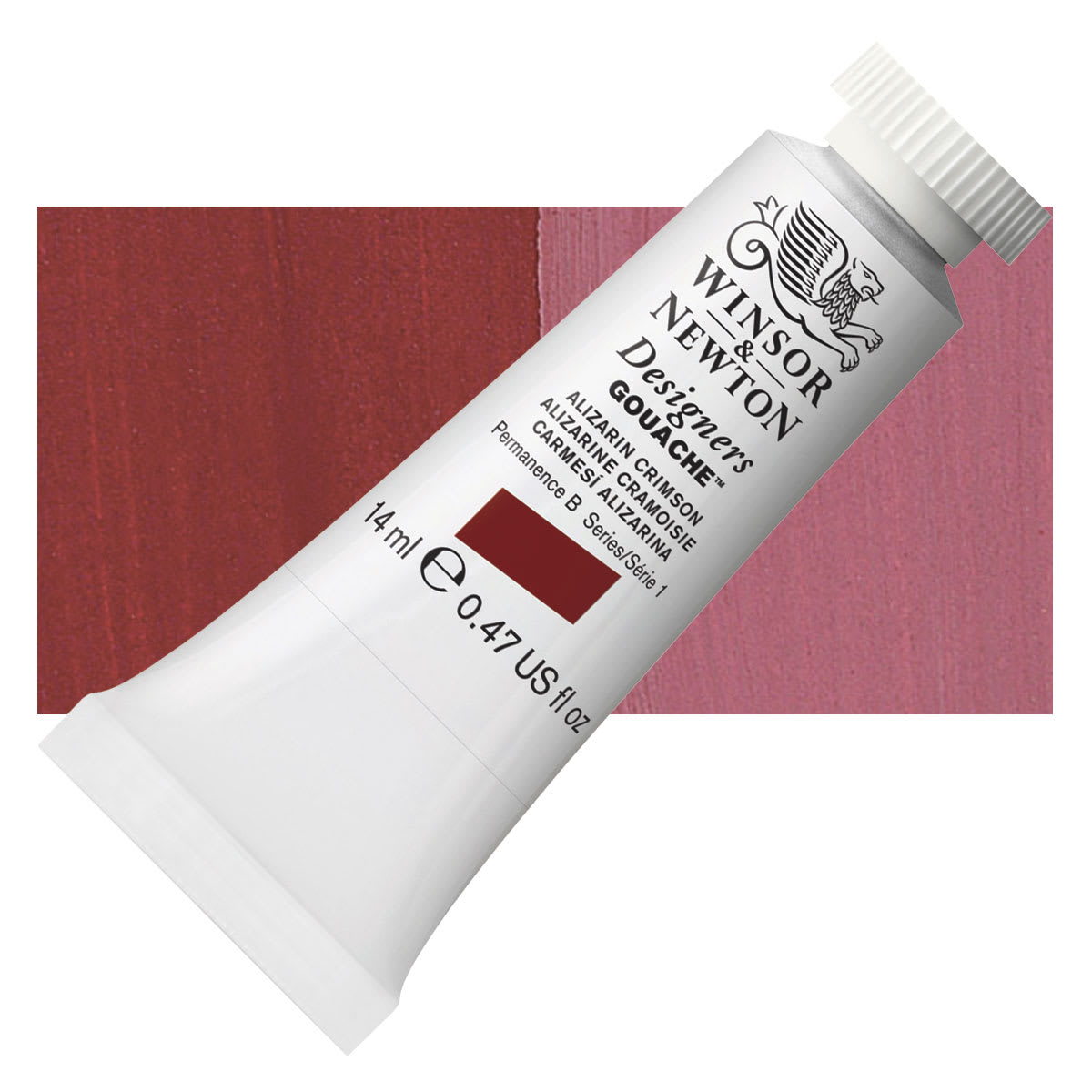 Winsor & Newton Designers Gouache - Alizarin Crimson, 14 ml tube and swatch