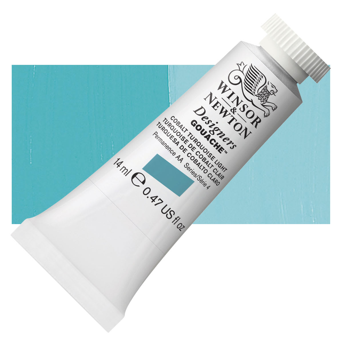 Winsor & Newton Designers Gouache - Cobalt Turquoise Light, 14 ml tube and swatch