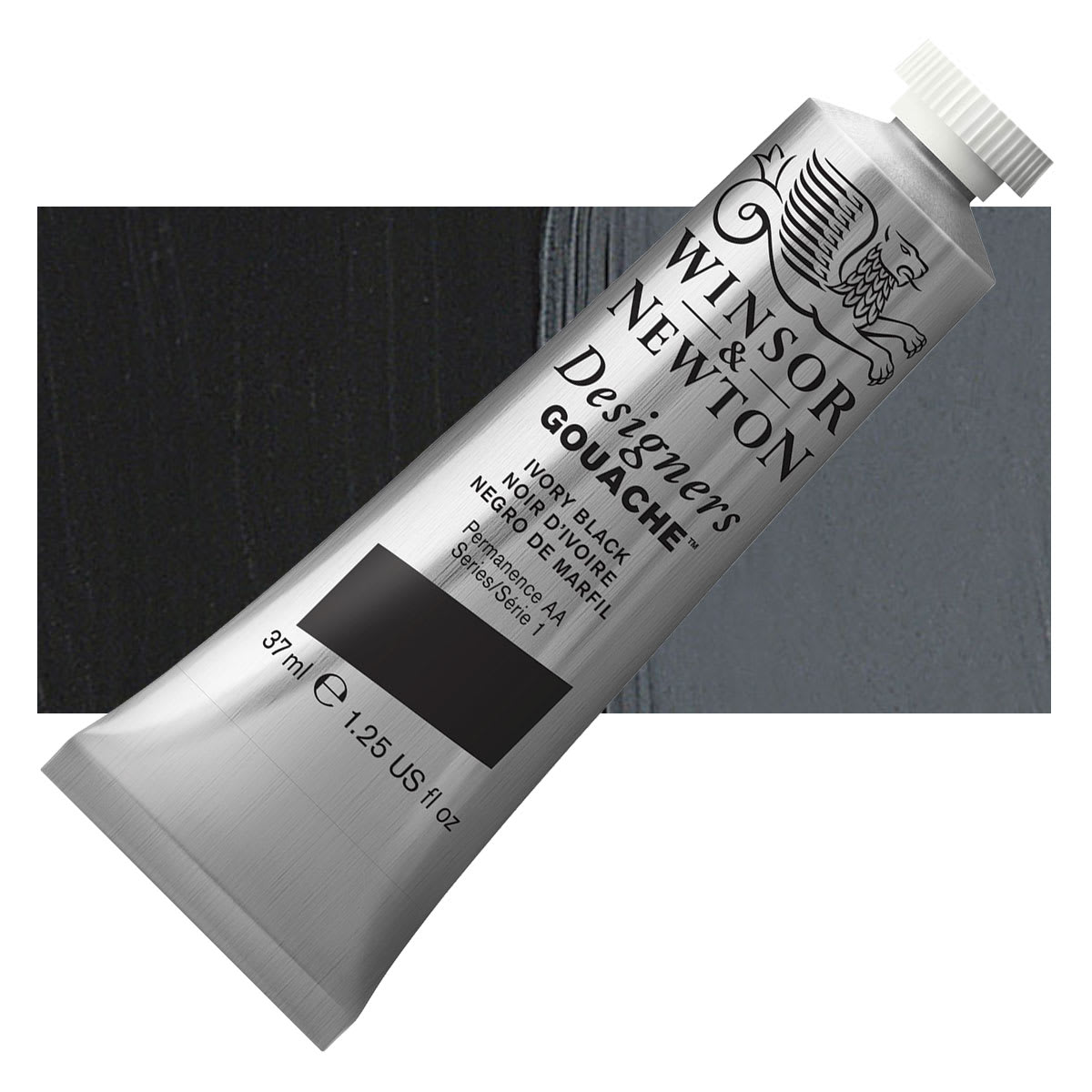 Winsor & Newton Designers Gouache - Ivory Black, 37 ml tube and swatch