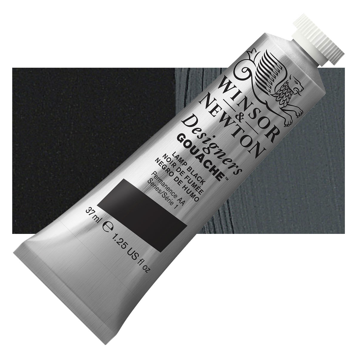 Winsor & Newton Designers Gouache - Lamp Black, 37 ml tube and swatch