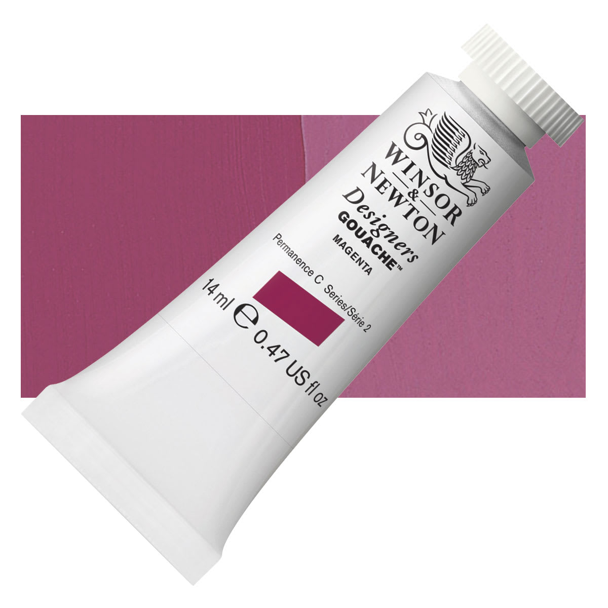 Winsor & Newton Designers Gouache - Magenta, 14 ml tube and swatch