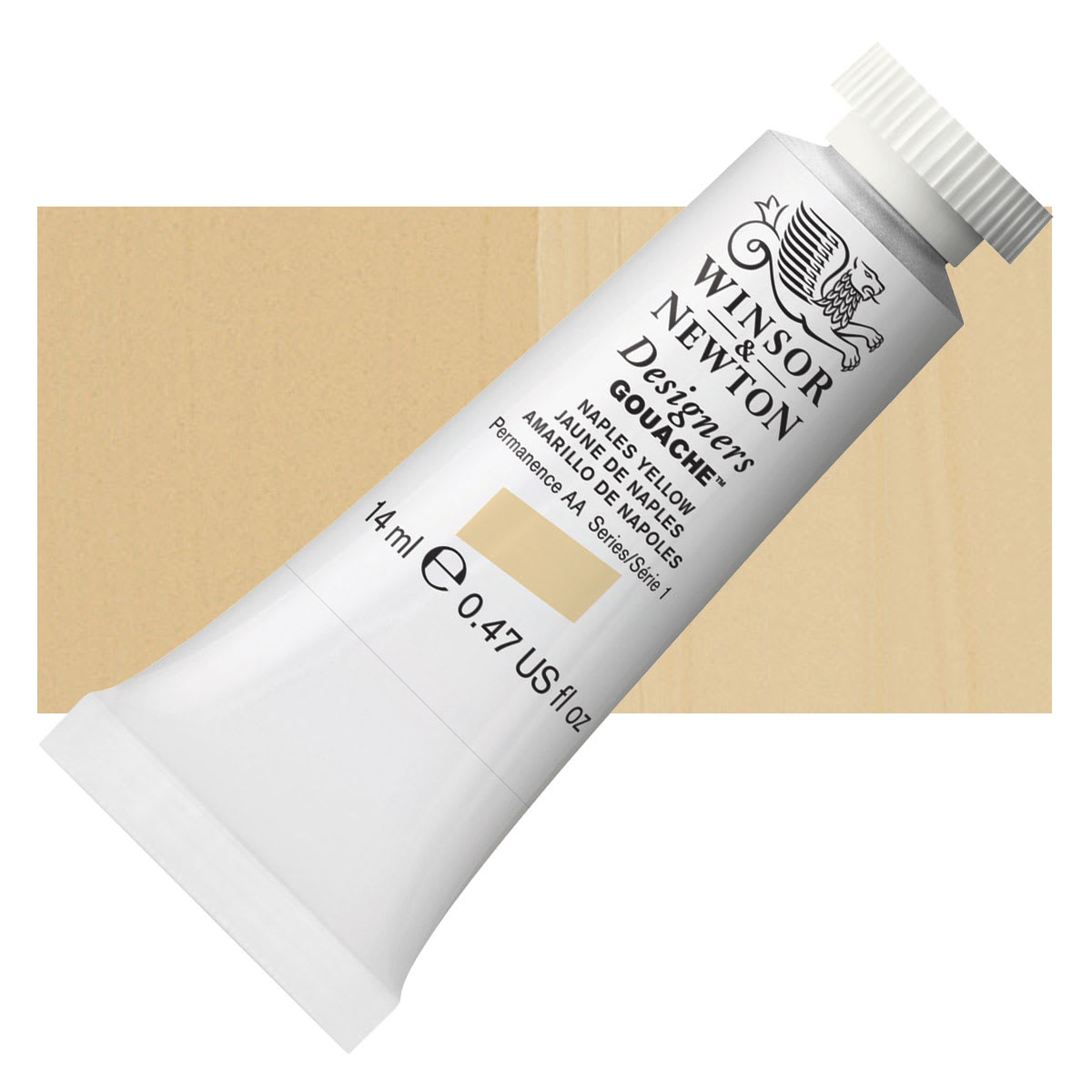 Winsor & Newton Designers Gouache - Naples Yellow, 14 ml tube and swatch
