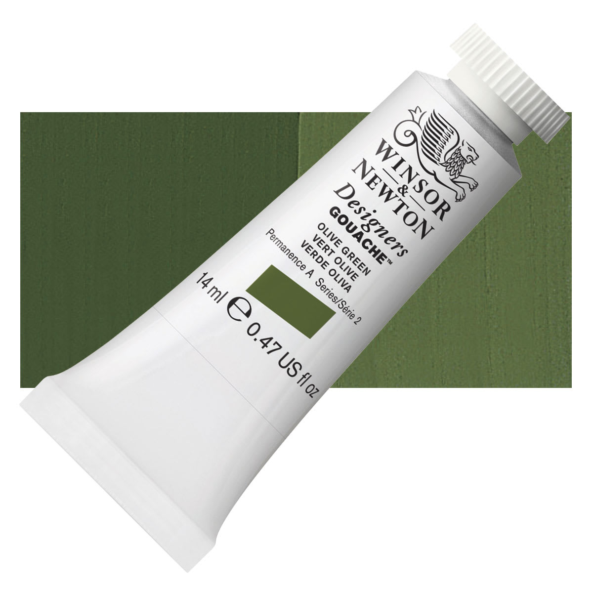 Winsor & Newton Designers Gouache - Olive Green, 14 ml tube and swatch