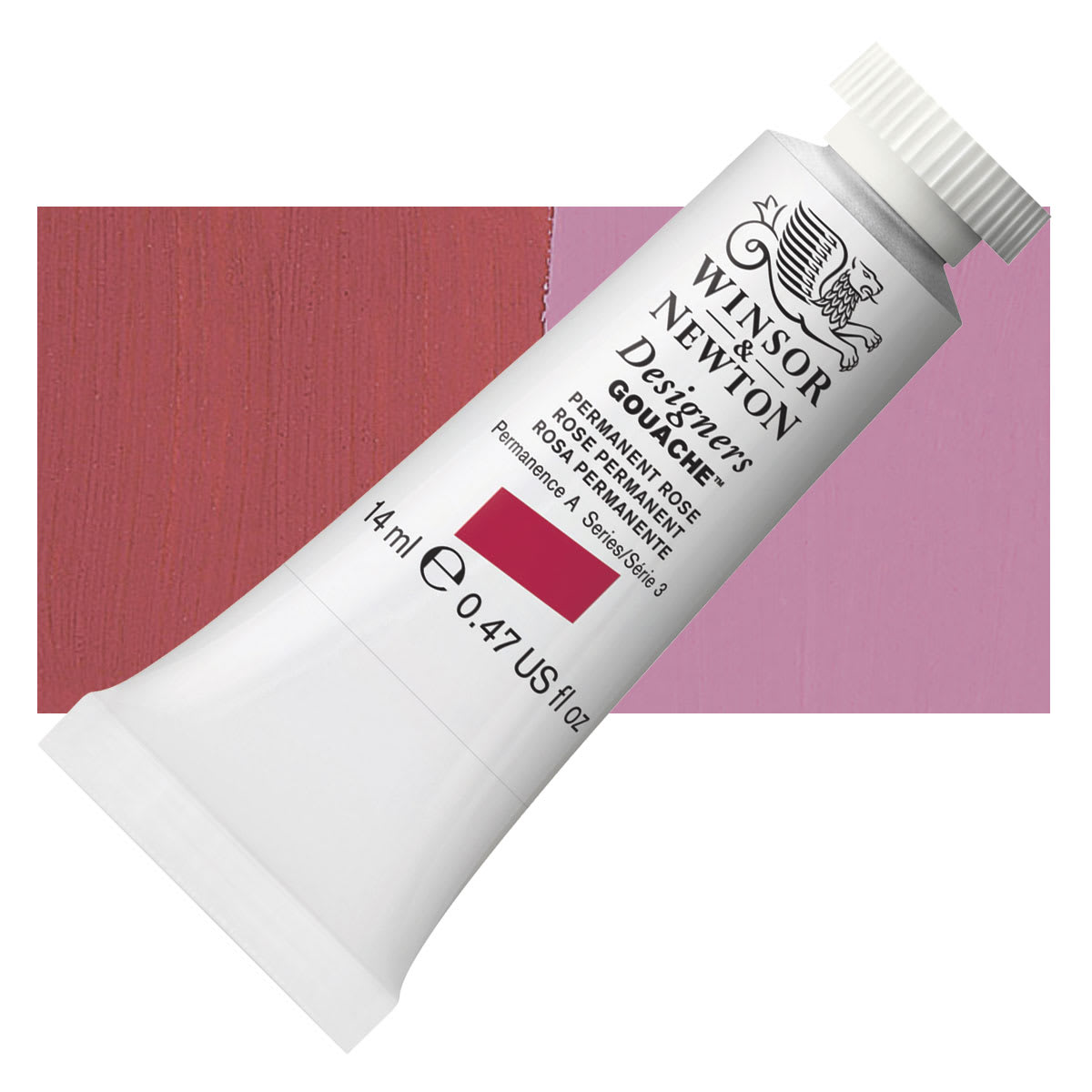 Winsor & Newton Designers Gouache - Permanent Rose, 14 ml tube and swatch