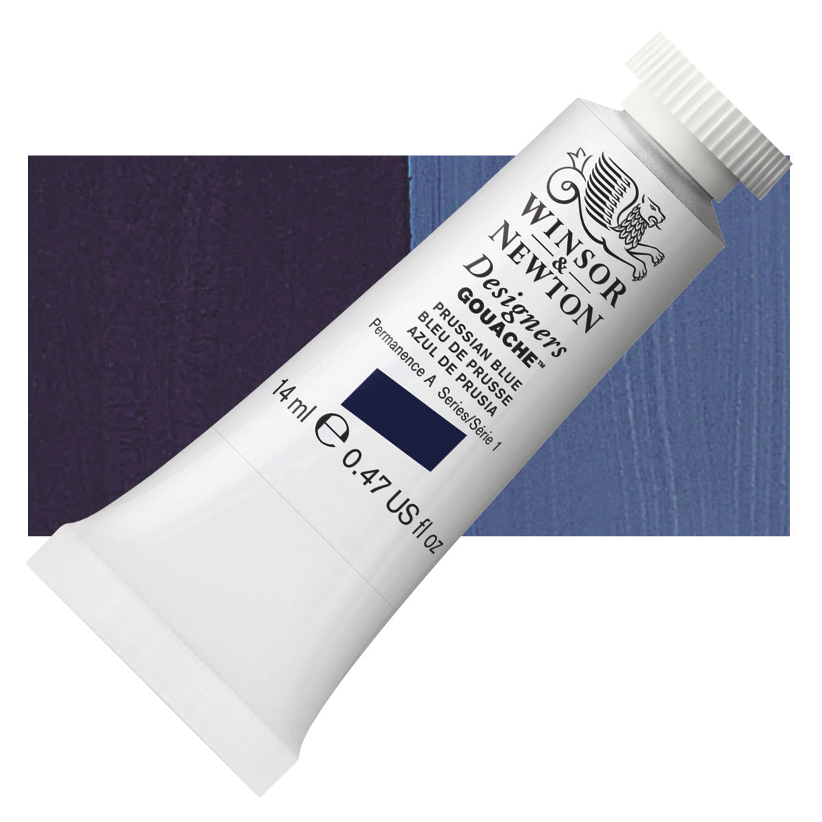 Winsor & Newton Designers Gouache - Prussian Blue, 14 ml tube and swatch