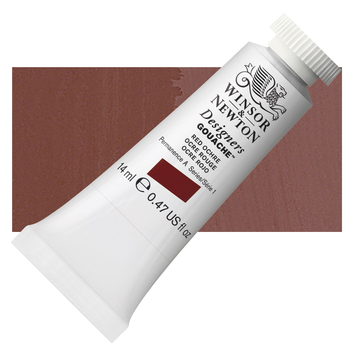Winsor & Newton Designers Gouache - Red Ochre, 14 ml tube and swatch