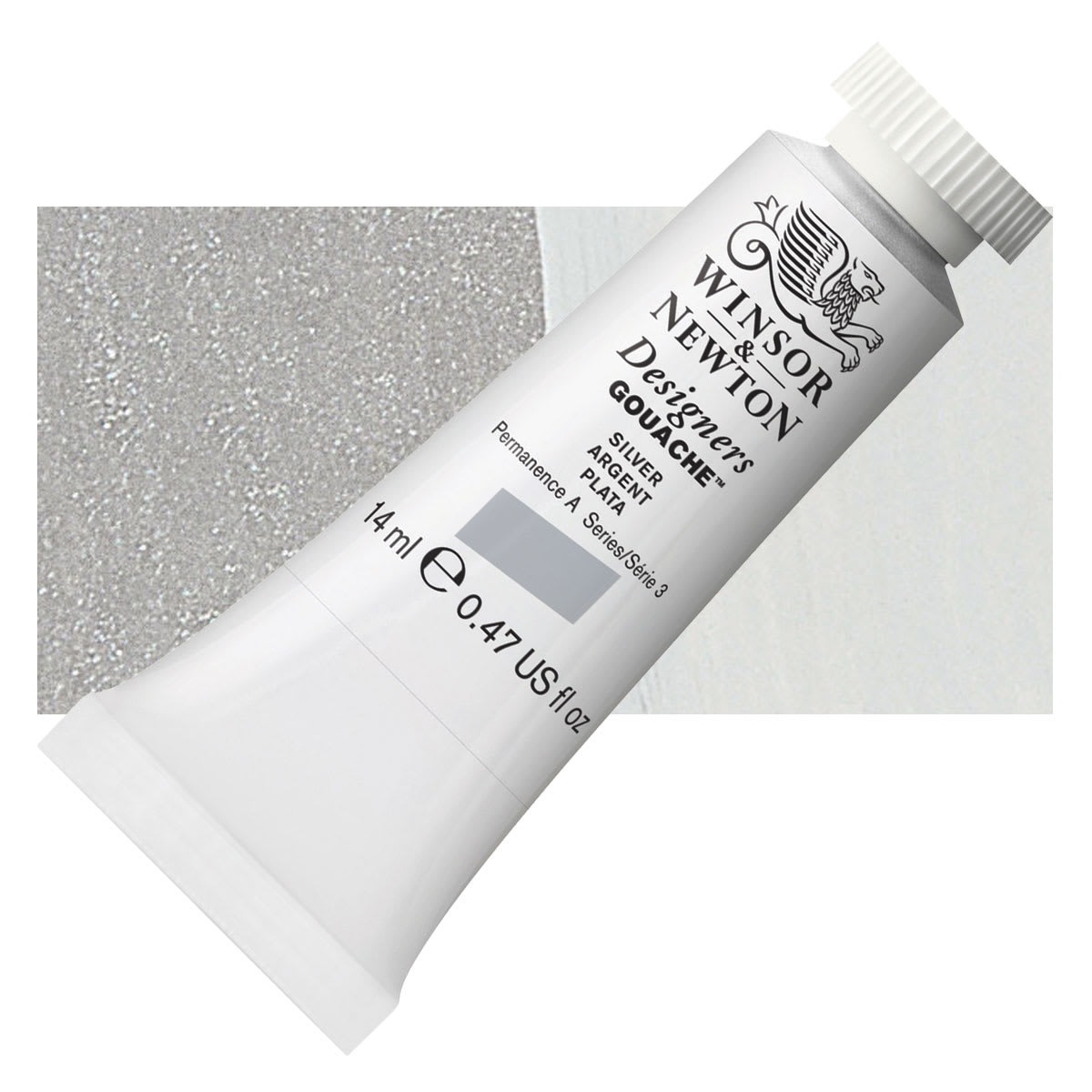 Winsor & Newton Designers Gouache - Silver, 14 ml tube and swatch
