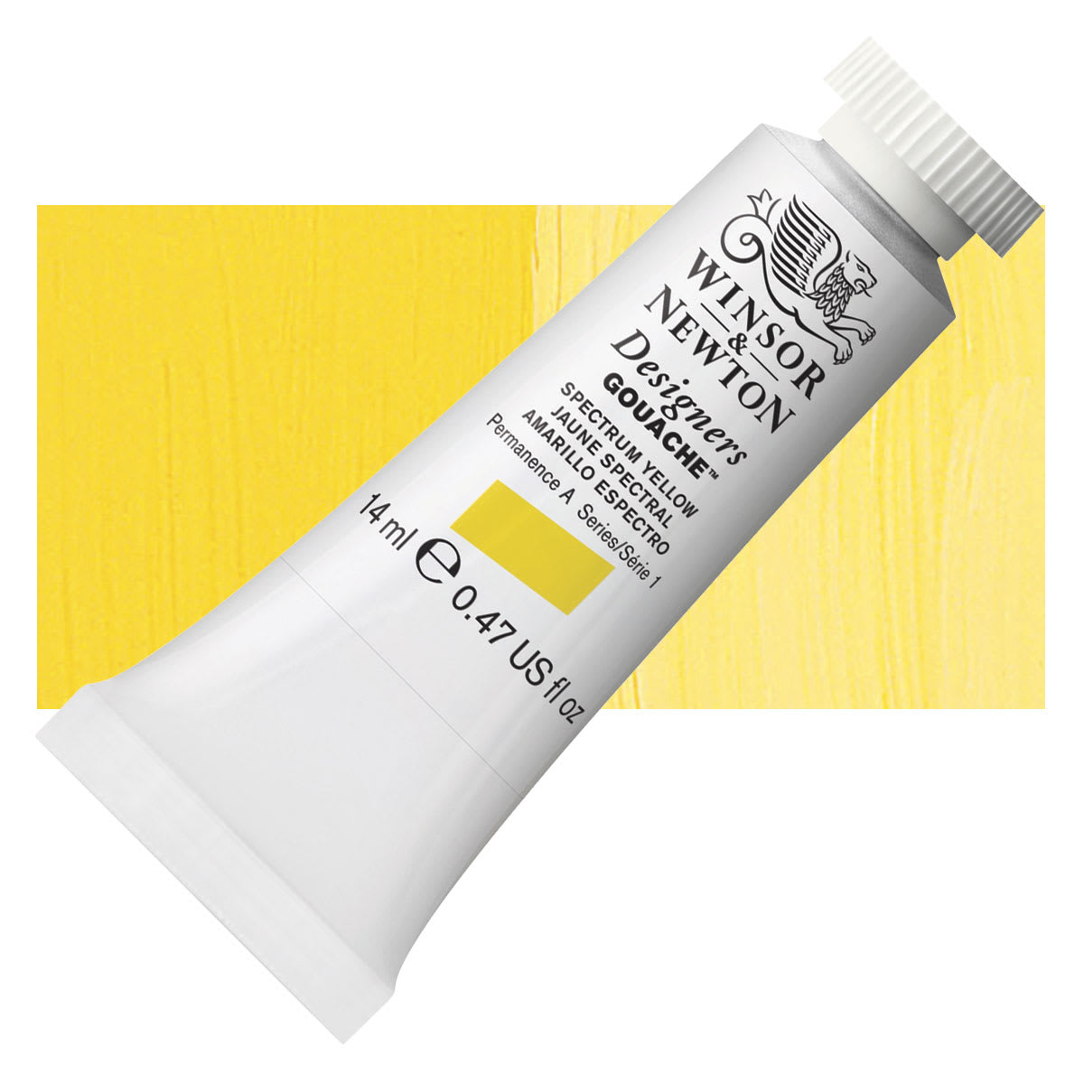 Winsor & Newton Designers Gouache - Spectrum Yellow, 14 ml tube and swatch