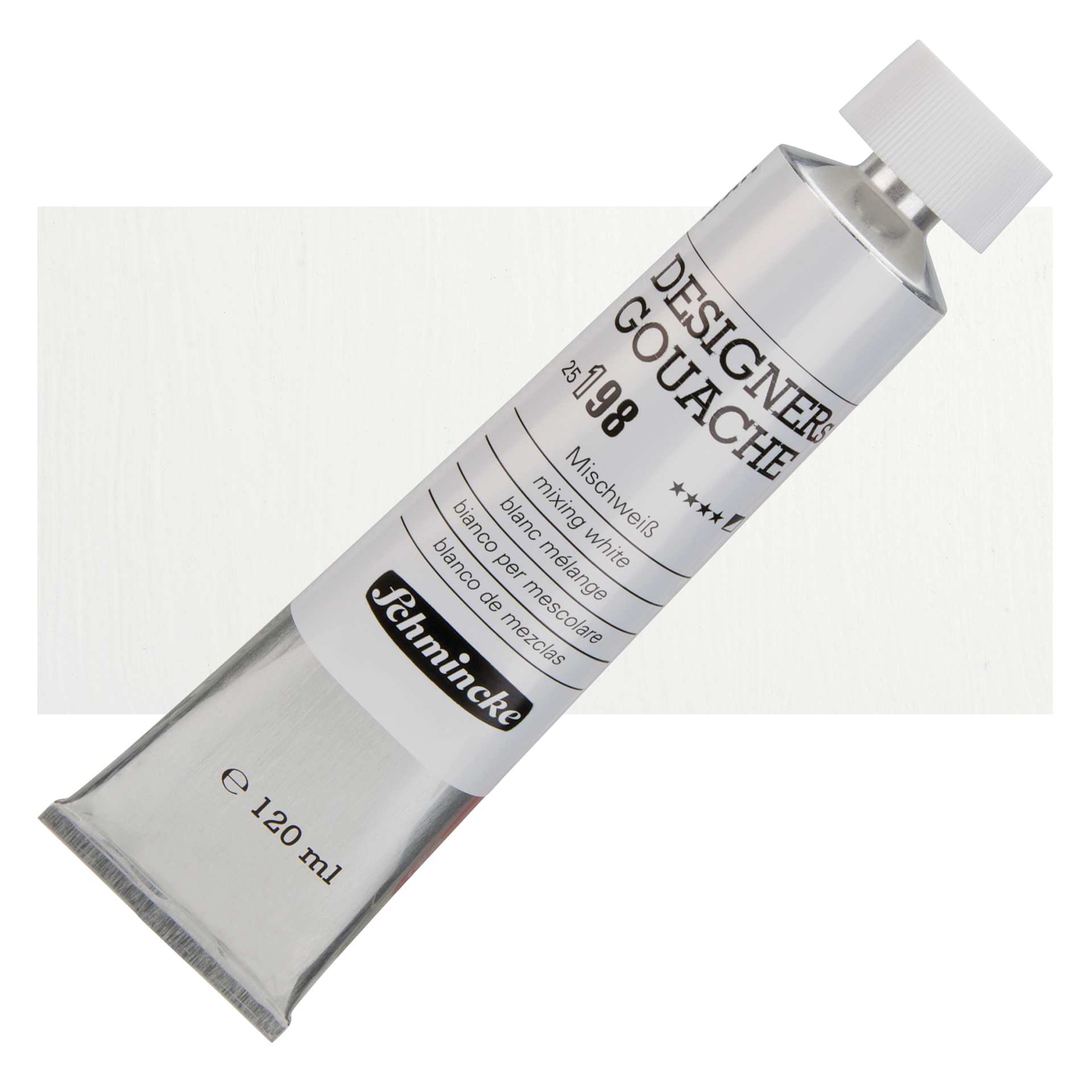 Schmincke Designers Gouache - Mixing White, 120 ml Tube and swatch