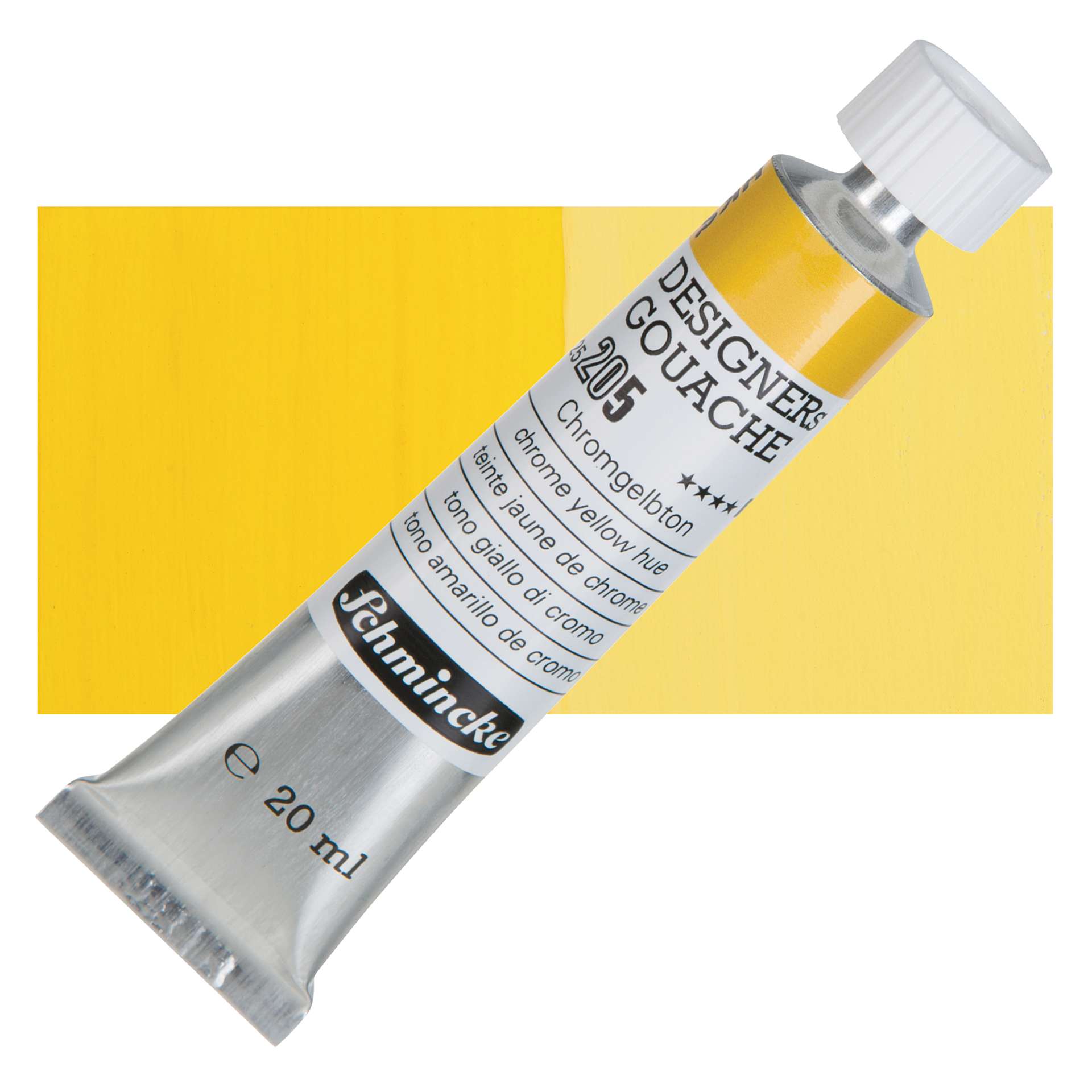 Schmincke Designers Gouache - Chrome Yellow Hue, 20 ml Tube and swatch