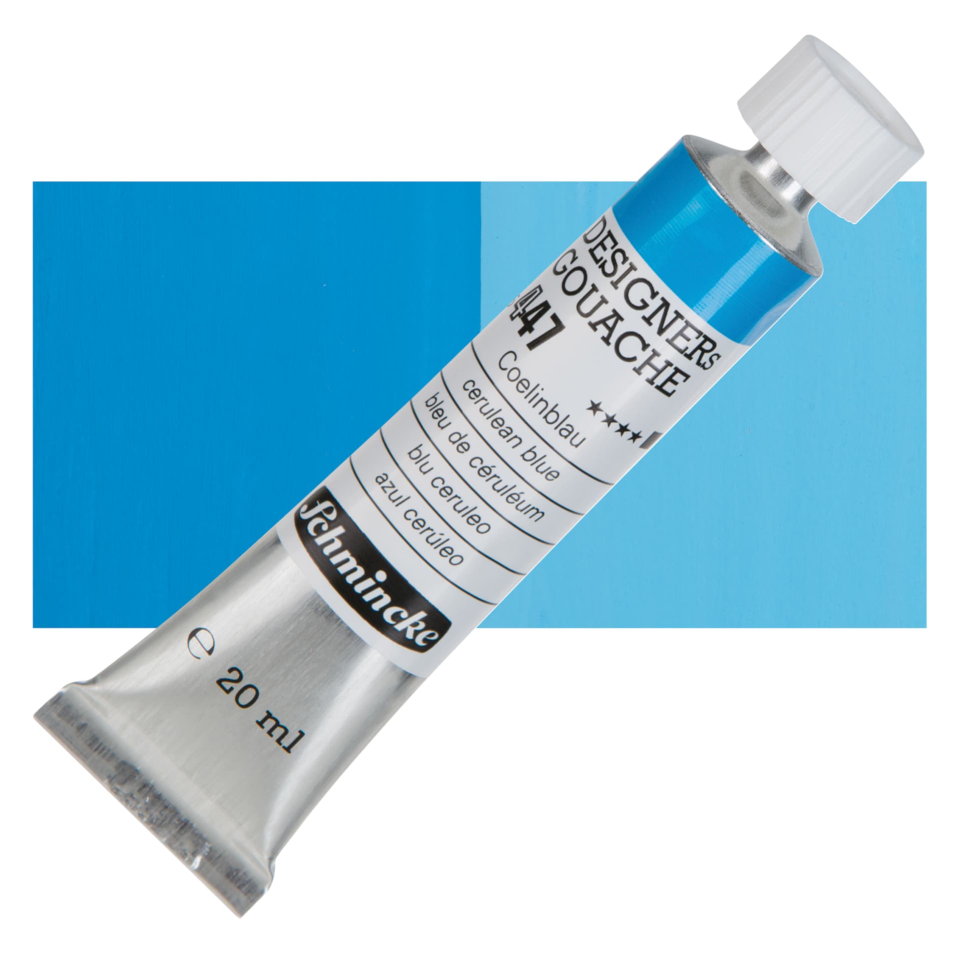 Schmincke Designers Gouache - Cerulean Blue, 20 ml Tube and swatch