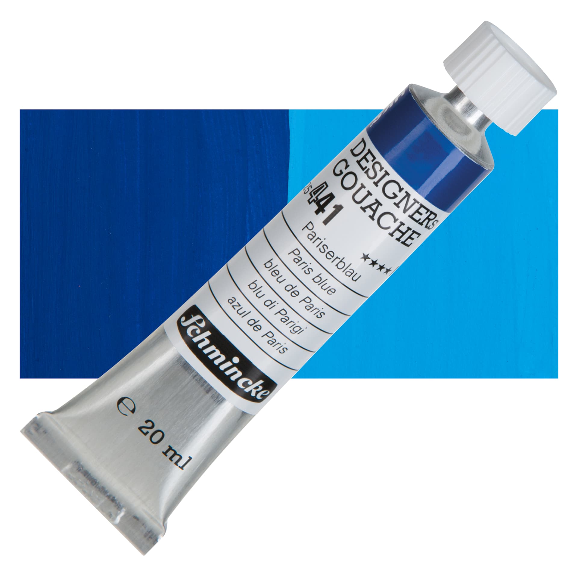 Schmincke Designers Gouache - Paris Blue, 20 ml Tube and swatch