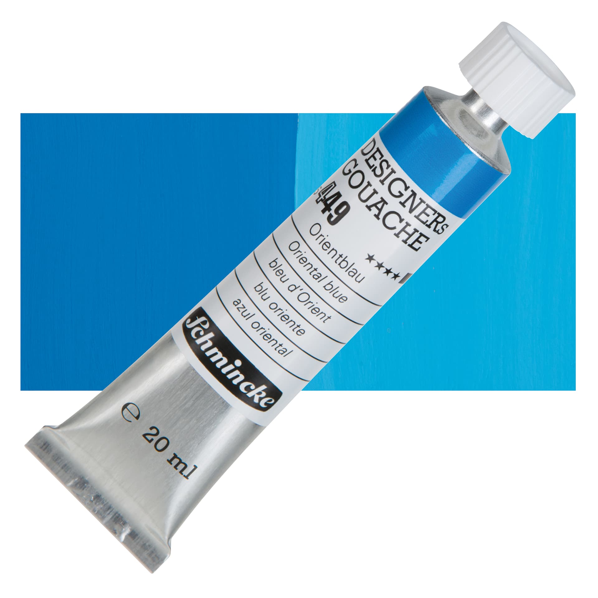 Schmincke Designers Gouache - Oriental Blue, 20 ml Tube and swatch