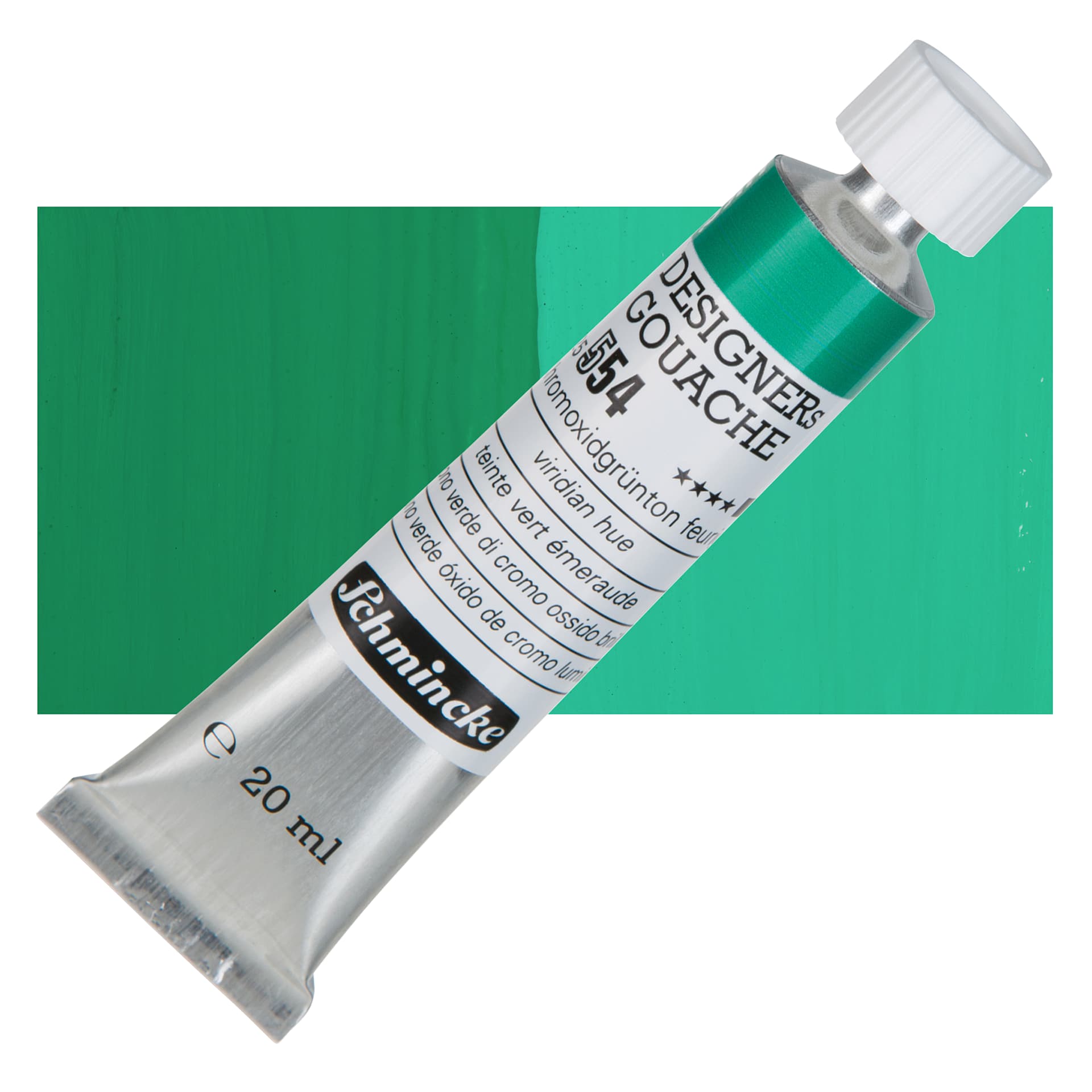 Schmincke Designers Gouache - Viridian Hue, 20 ml Tube and swatch