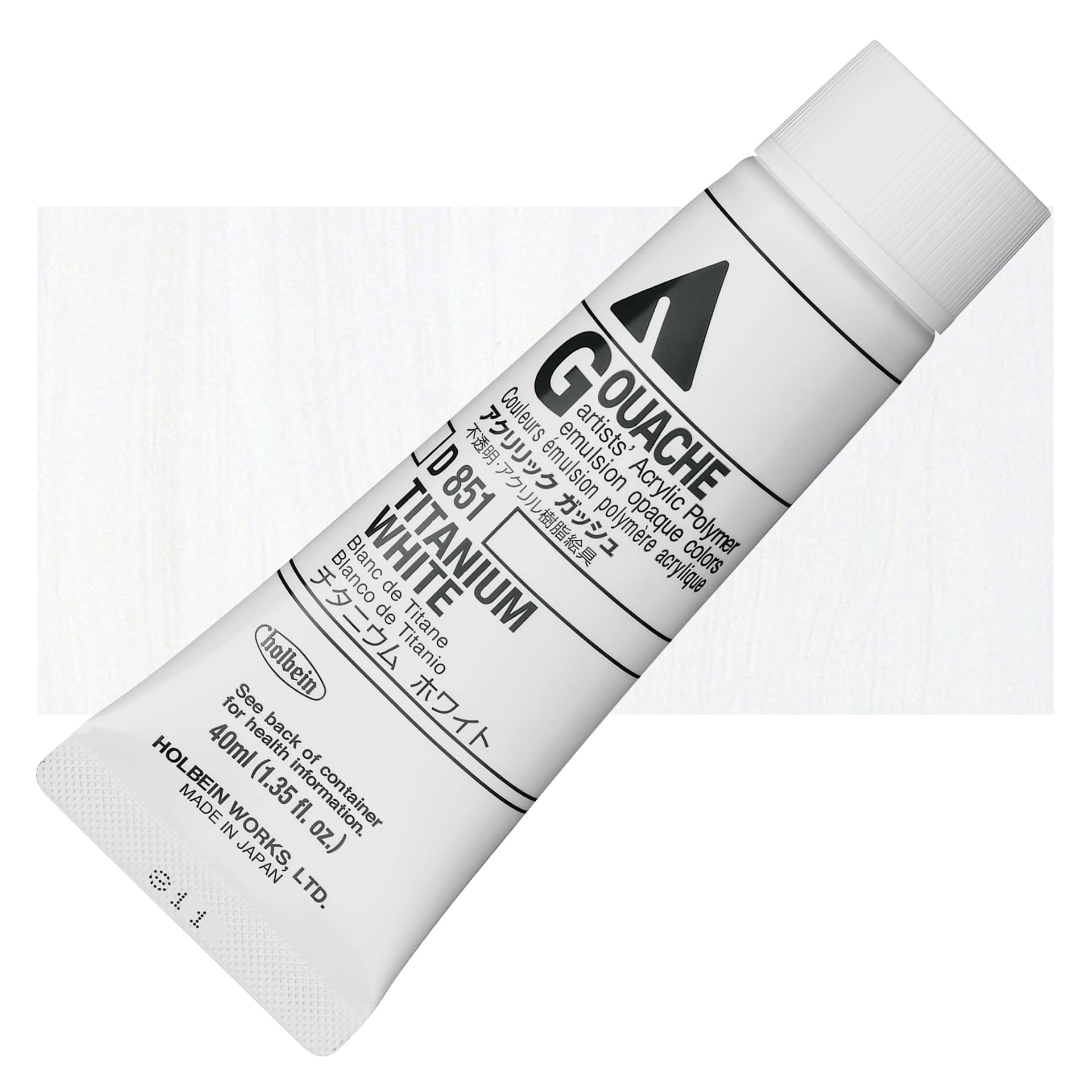 Holbein Acrylic Gouache - Titanium White, 40 ml tube and swatch