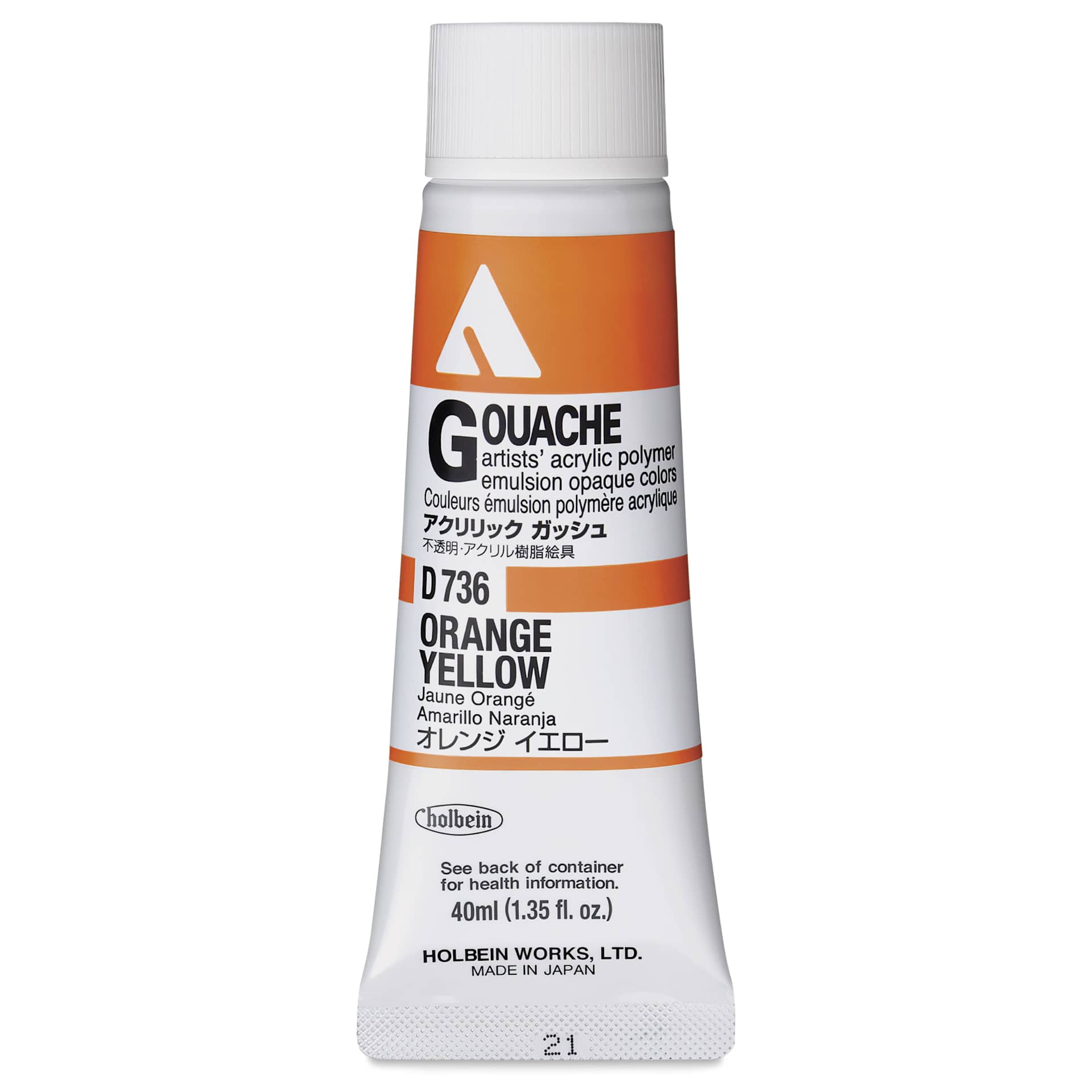 Holbein Acrylic Gouache – Orange Yellow, 40 ml tube