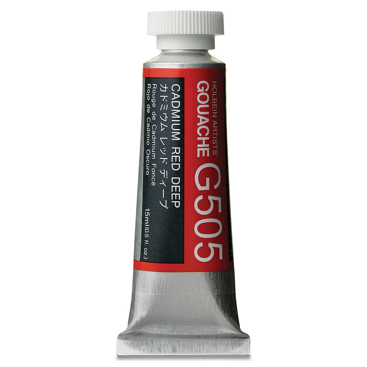Holbein Artists Gouache - Cadmium Red Deep, 15 ml. Front of tube.