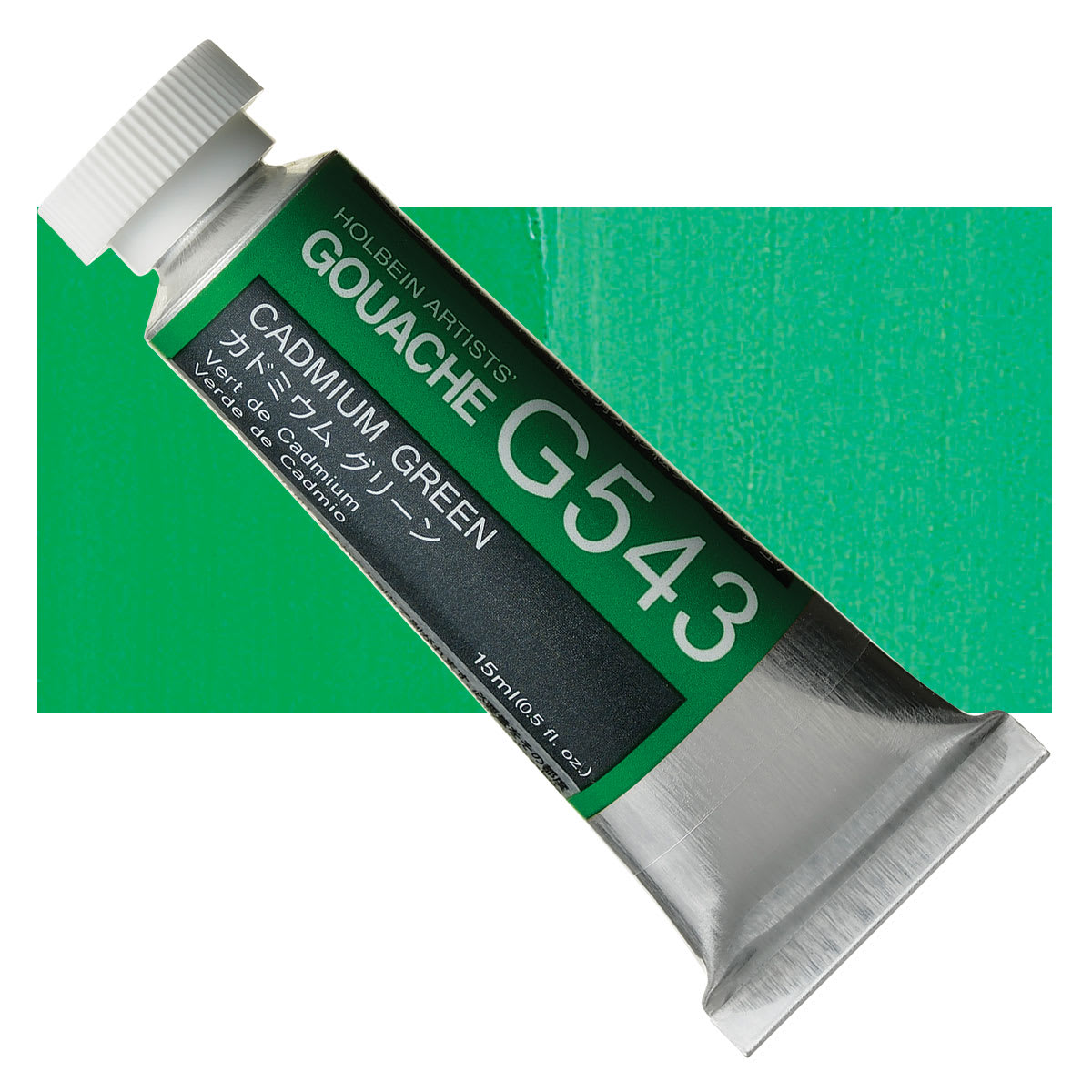 Holbein Artists' Gouache - Cadmium Green, 15 ml tube and swatch