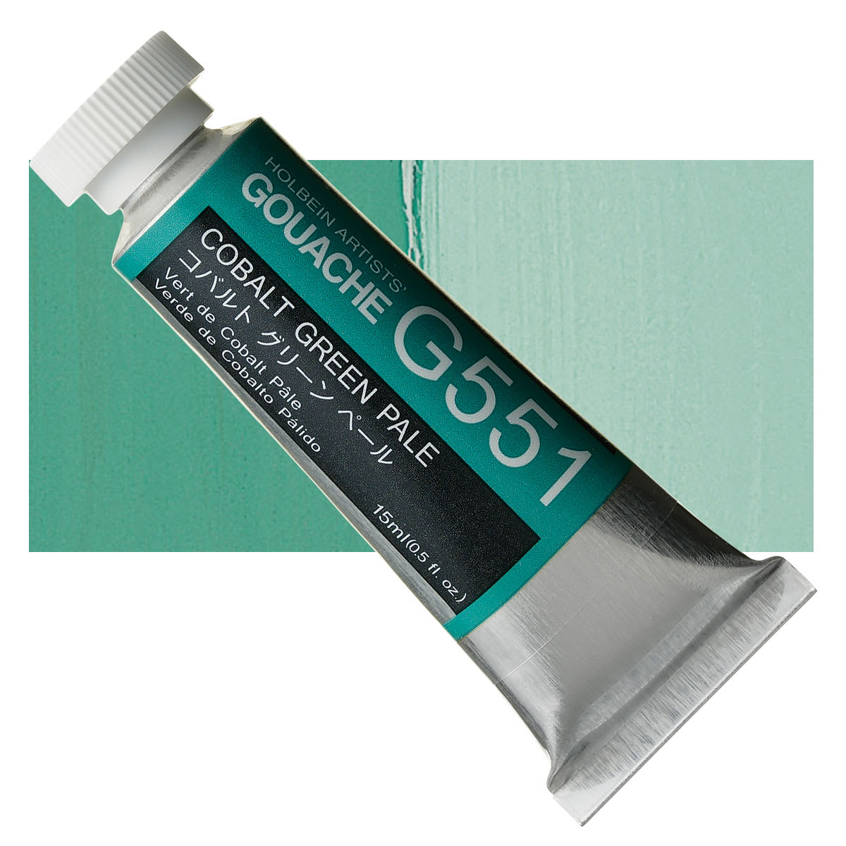 Holbein Artists' Gouache - Cobalt Green Pale, 15 ml tube and swatch