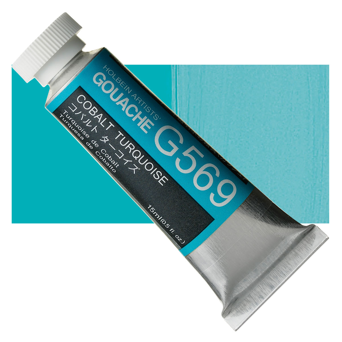 Holbein Artists' Gouache - Cobalt Turquoise, 15 ml tube and swatch