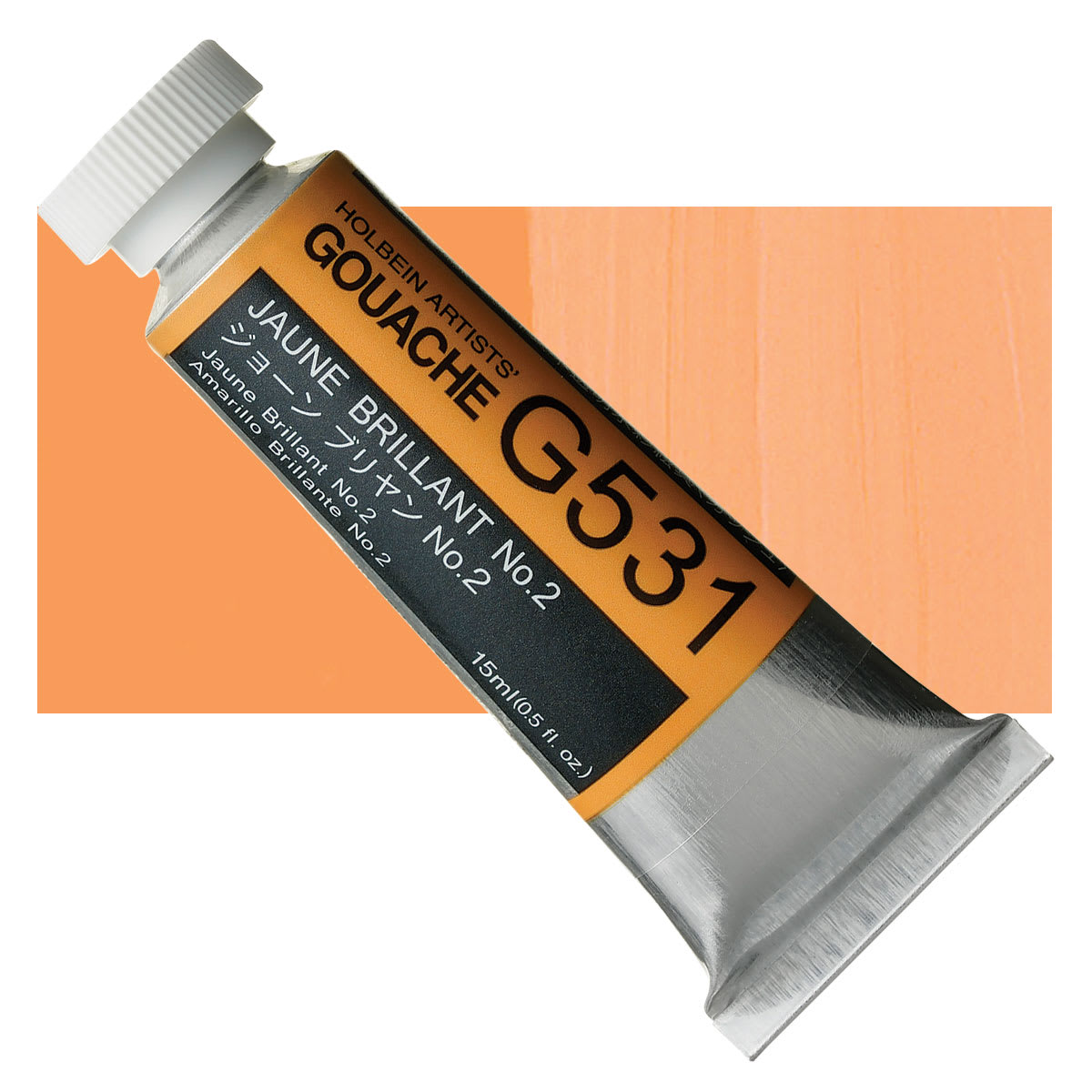 Holbein Artists' Gouache - Jaune Brilliant 2, 15 ml tube and swatch