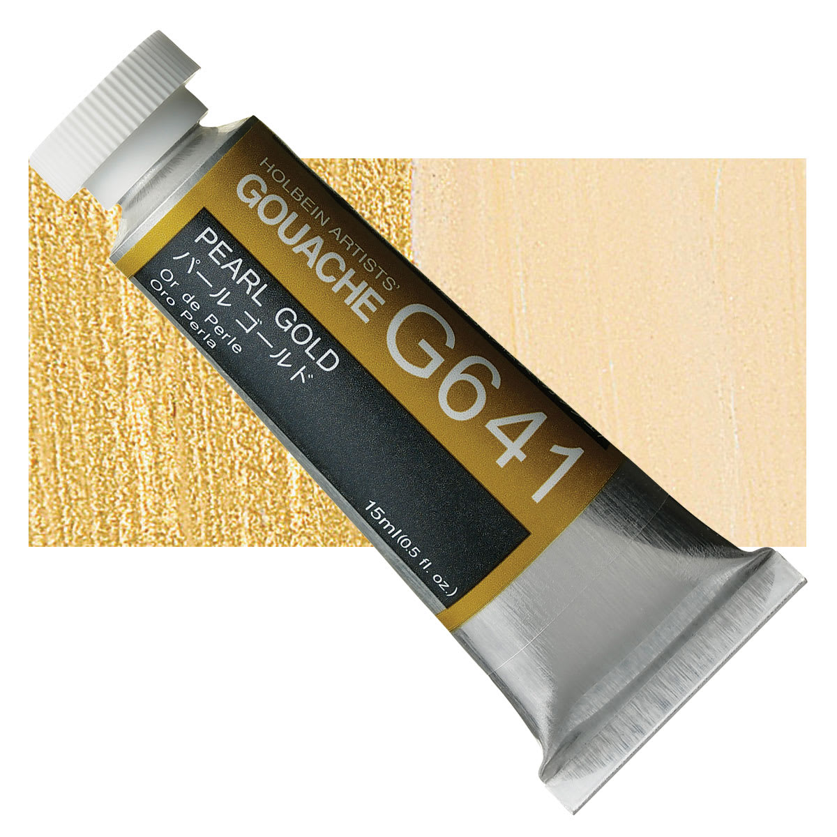 Holbein Artists' Gouache - Pearl Gold, 15 ml tube and swatch