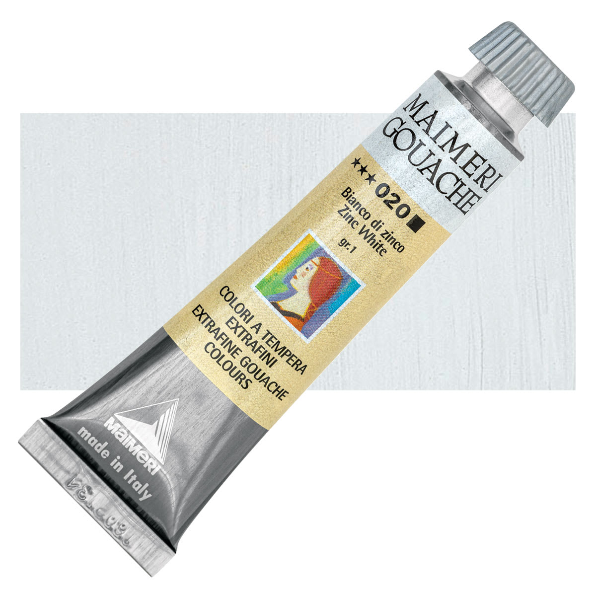 Maimeri Artist Gouache - Zinc White, 20 ml tube and swatch