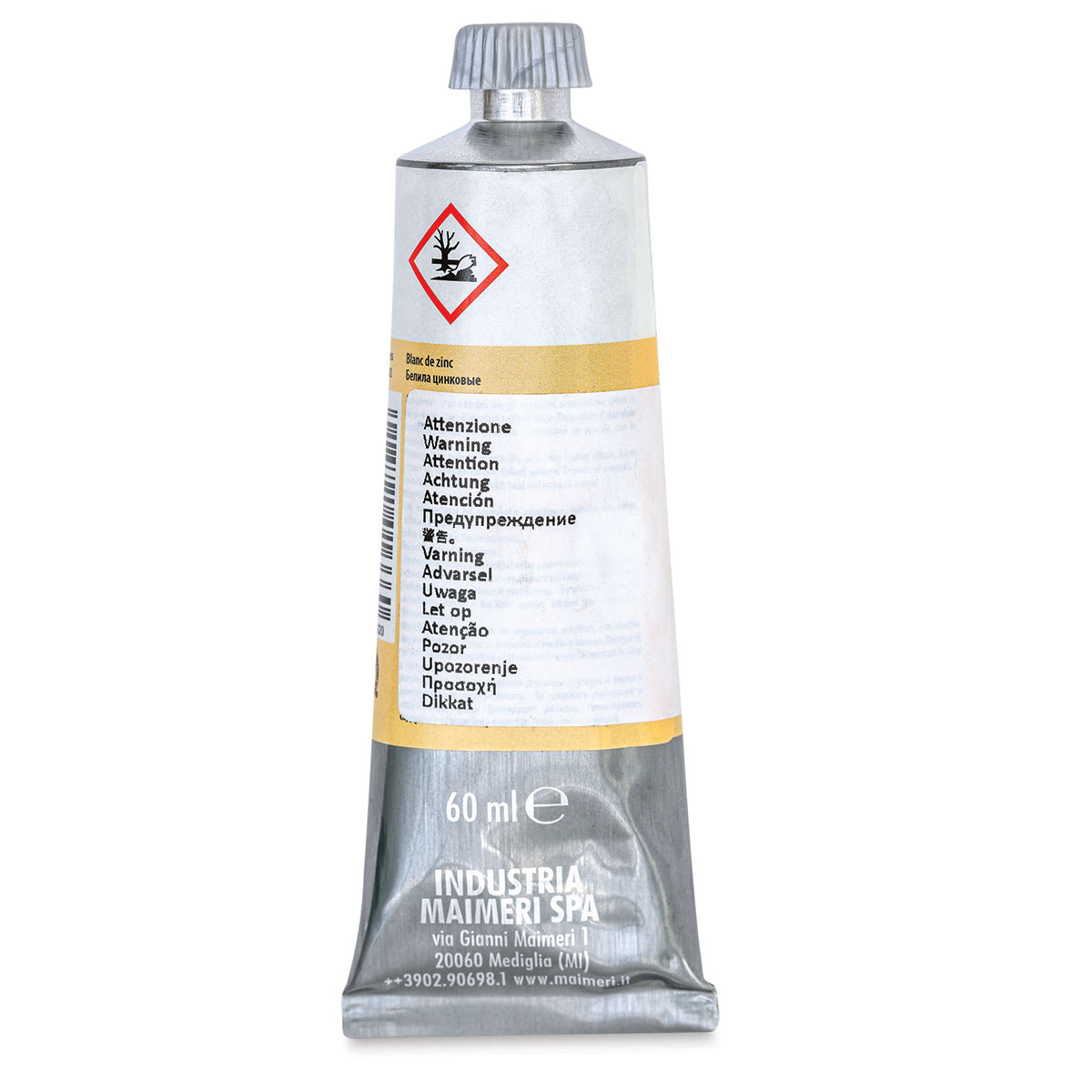 Maimeri Artist Gouache - Zinc White, 60 ml tube back