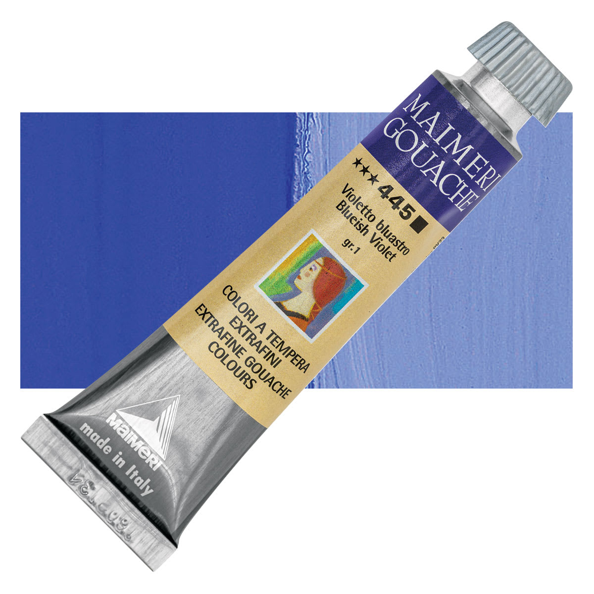 Maimeri Artist Gouache - Blueish Violet, 20 ml tube and swatch