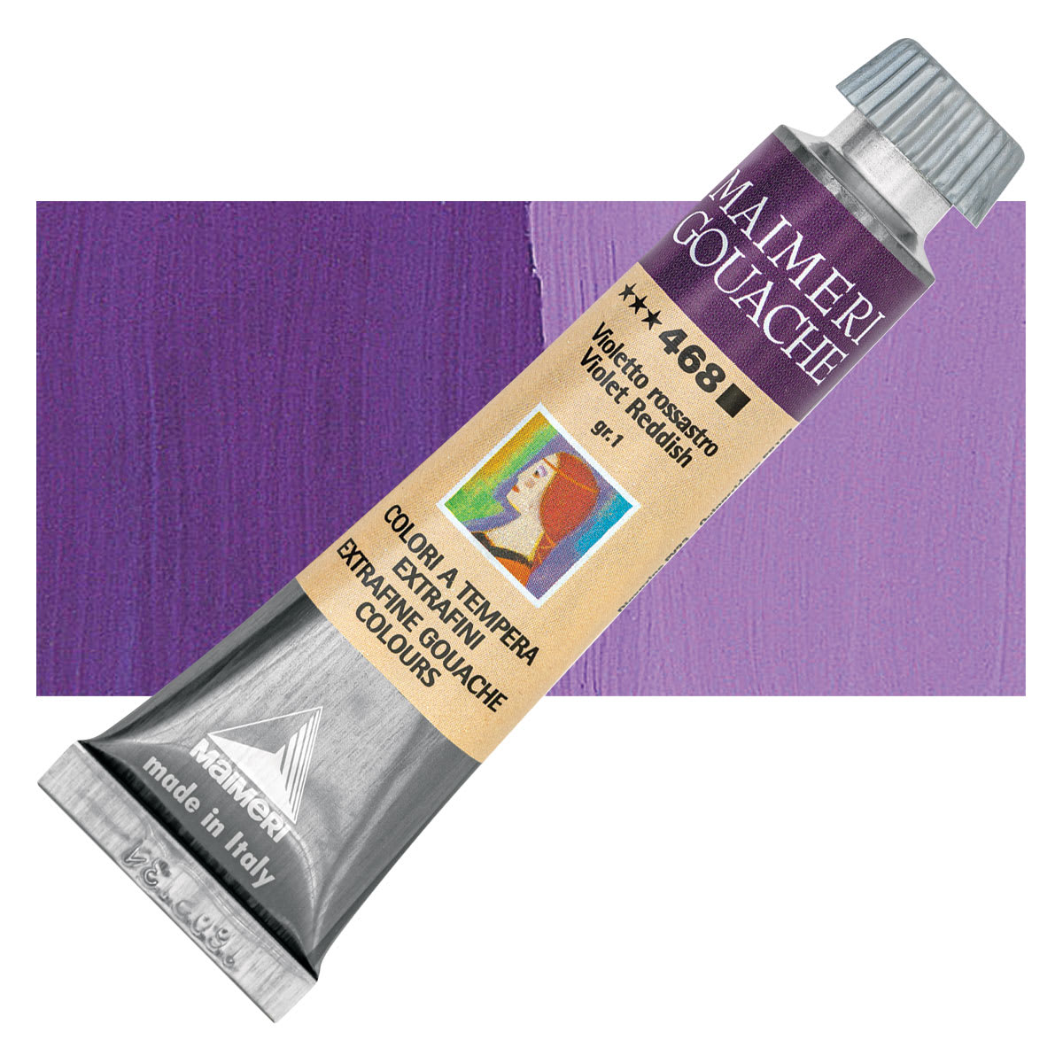 Maimeri Artist Gouache - Violet Reddish, 20 ml tube and swatch