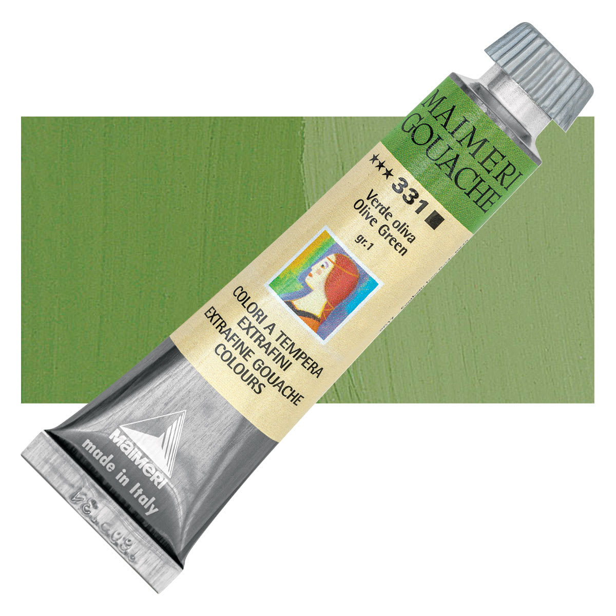 Maimeri Artist Gouache - Olive Green, 20 ml tube and swatch
