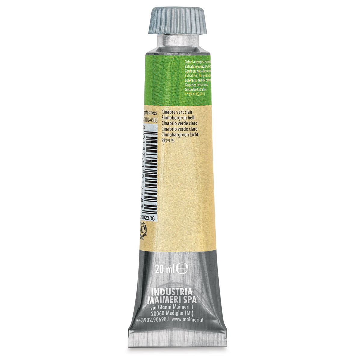 Maimeri Artist Gouache - Cinnabar Green Light, 20 ml tube back