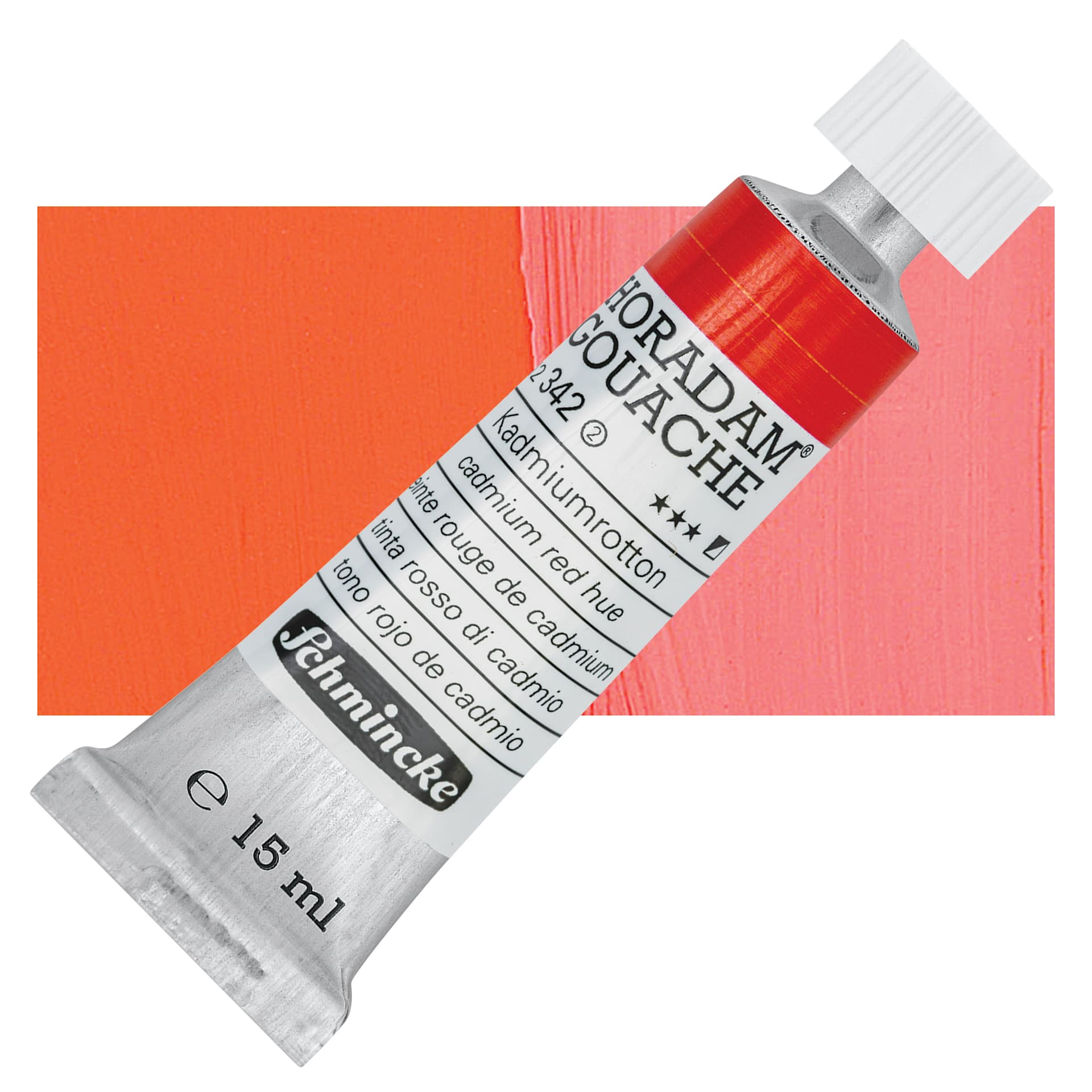 Schmincke Horadam Artist Gouache - Cadmium Red Tone, 15 ml tube and swatch