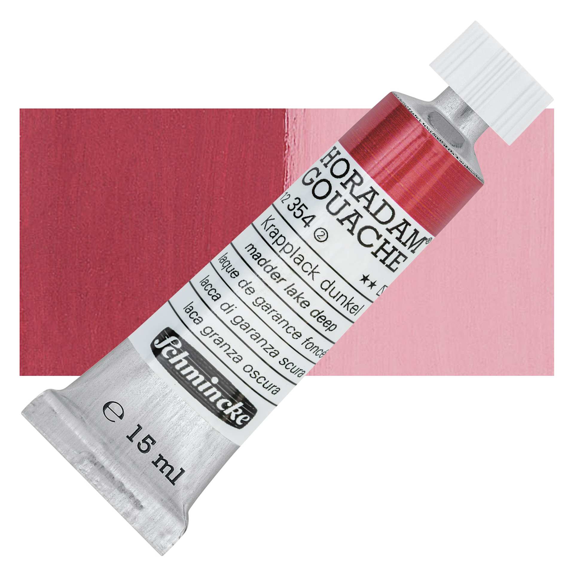 Schmincke Horadam Artist Gouache - Madder Lake Deep, 15 ml tube and swatch